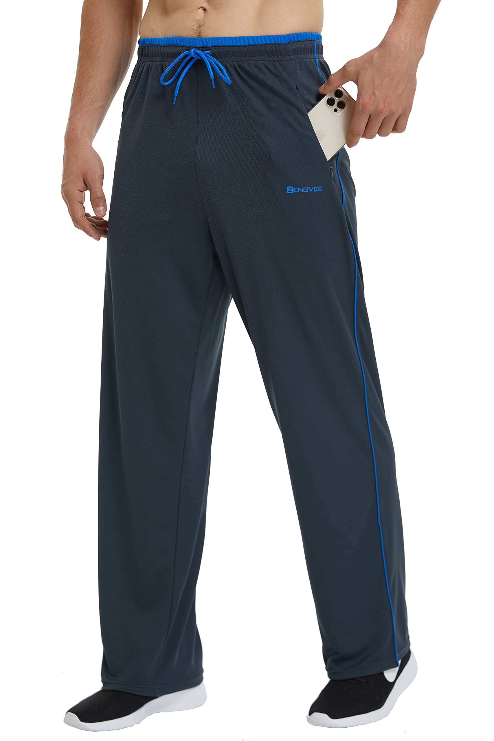 ZENGVEE Men's Athletic Sweatpants with Zipper Pockets - Open Bottom Jogging Pants for Gym, Running & Workout Training | Comfortable Workout & Lounge Wear for Men