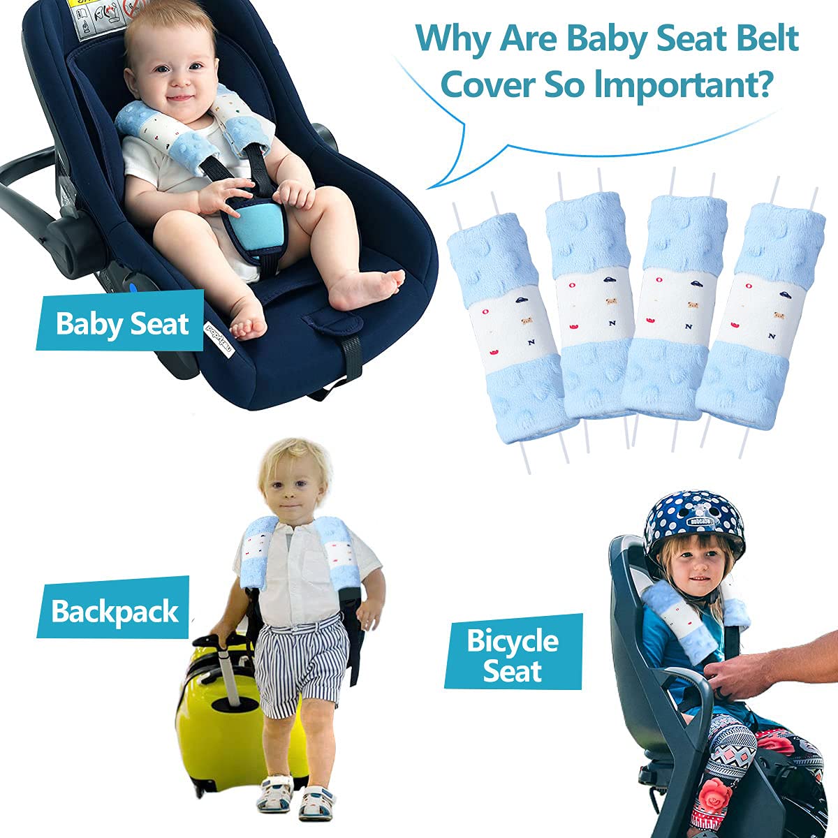 4 Packs Baby Car Seat Shoulder Strap Covers - Soft Padded Protectors for Infant & Toddler Car Seats, Strollers, Pushchairs (5.9