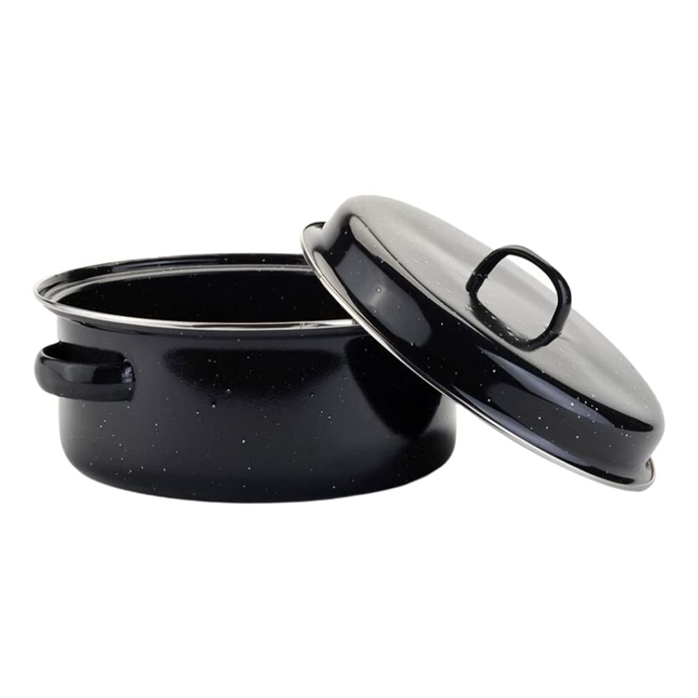 YARNOW Covered Oval Roaster with Lid - Non-Stick Turkey Roaster Pan, Potato Baker & Baking Dish for Thanksgiving, Holiday Meals & Family Dinners - Black Kitchen Cookware