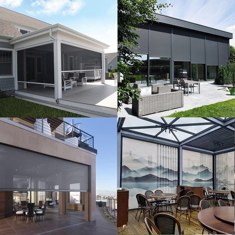 TIPIACE Motorized Roller Shades - Outdoor Wind-Resistant Hardwired Window Blinds with Sunshade Fabric for Patio, Balcony & Garden (Beige Yellow) | UV Protection & Weatherproof Design for Outdoor Living Spaces