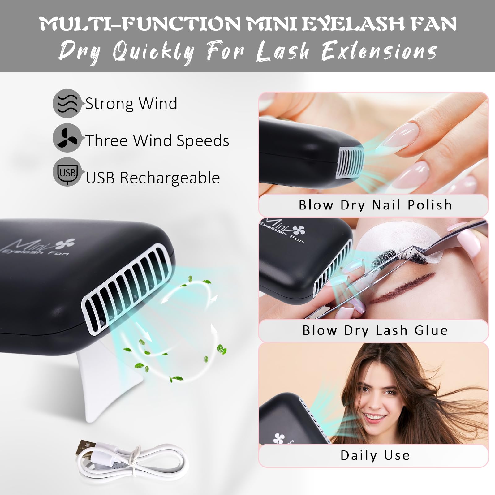 EMEDA Lash Shampoo Kit - USB Portable Fan Brush for Eyelash Extensions Cleaning | Safe for Home & Salon Use