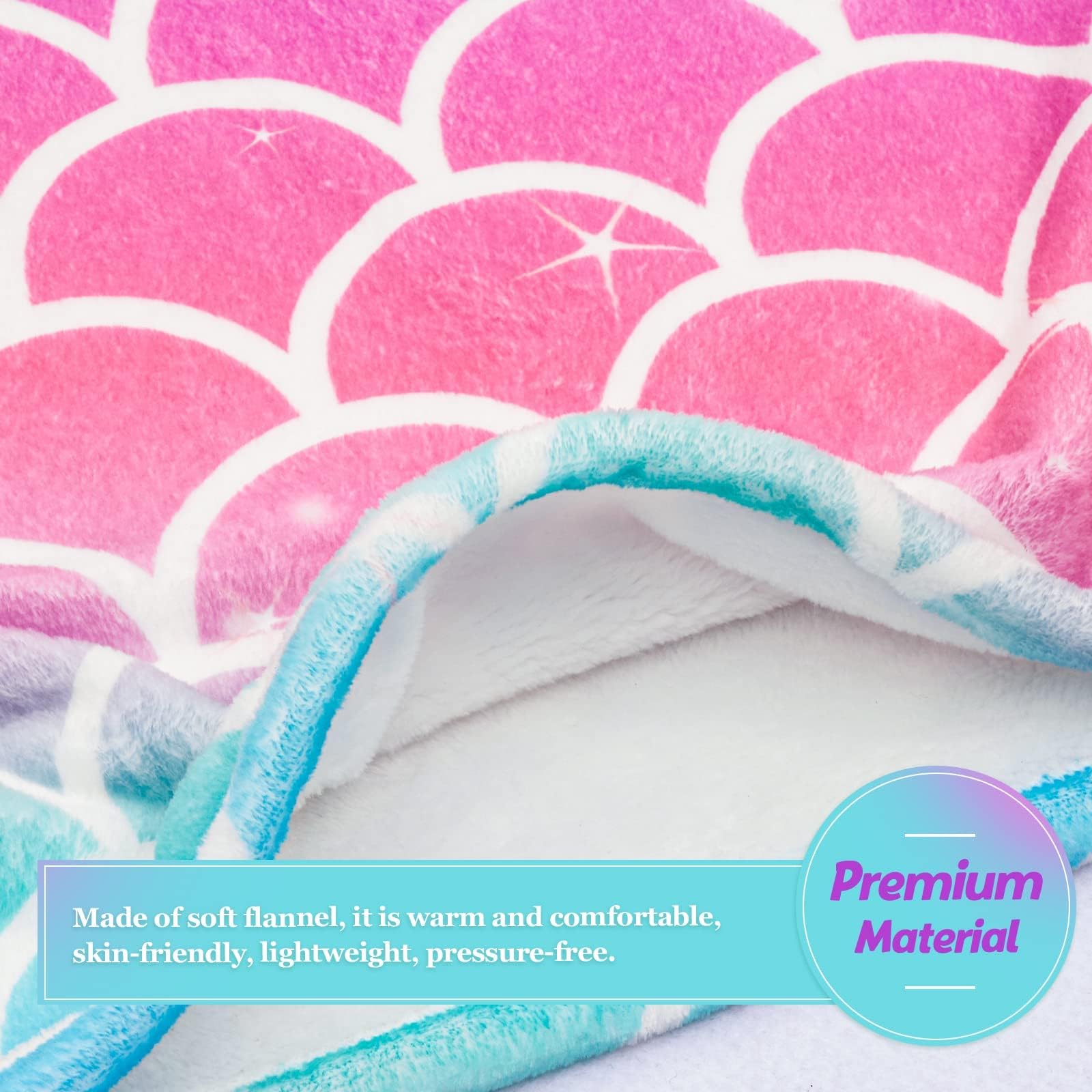 WERNNSAI Mermaid Tail Blanket for Girls & Teens - Soft Flannel Wearable Blanket, Cozy Sleeping Bag with Mermaid Scales, 55