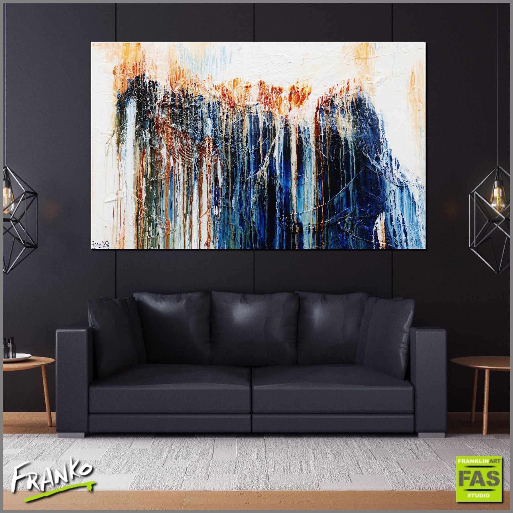 Blue Hustle 160cm x 100cm Blue White Abstract Canvas Art - Modern Wall Decor for Living Room, Bedroom & Office