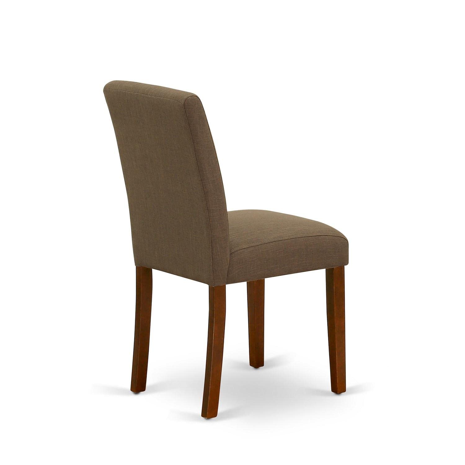 East West Furniture ABP3T18 Abbott Parson Dining Chairs - Set of 2 Mahogany Wood Upholstered Chairs with Coffee Linen Fabric Cushions | Elegant Dining Room Seating for Home, Restaurant, or Office