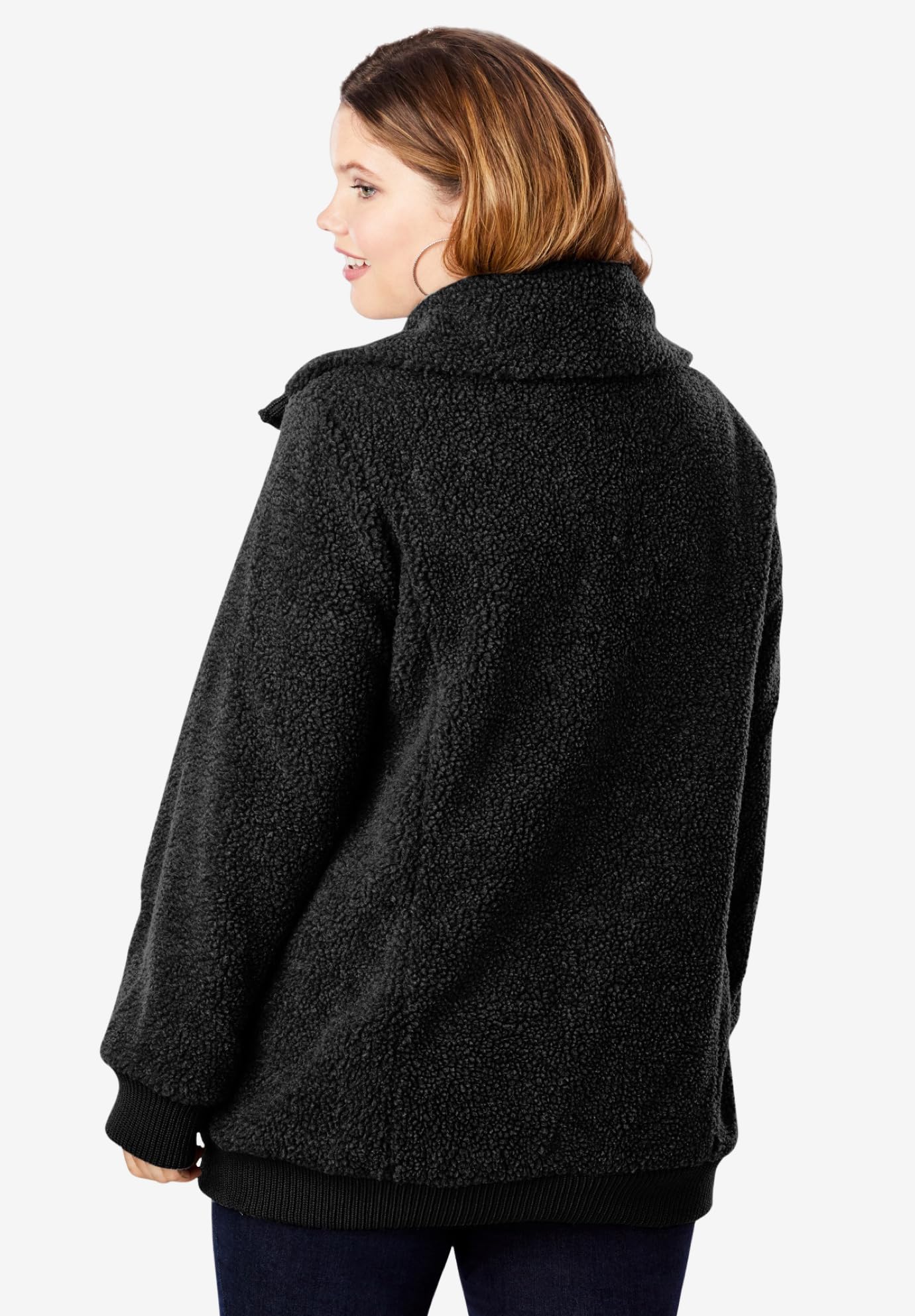 Roaman's Women's Plus Size Mid Weight Teddy Bomber Jacket - Cozy Winter Outerwear for Casual Outings & Street Style Fashion