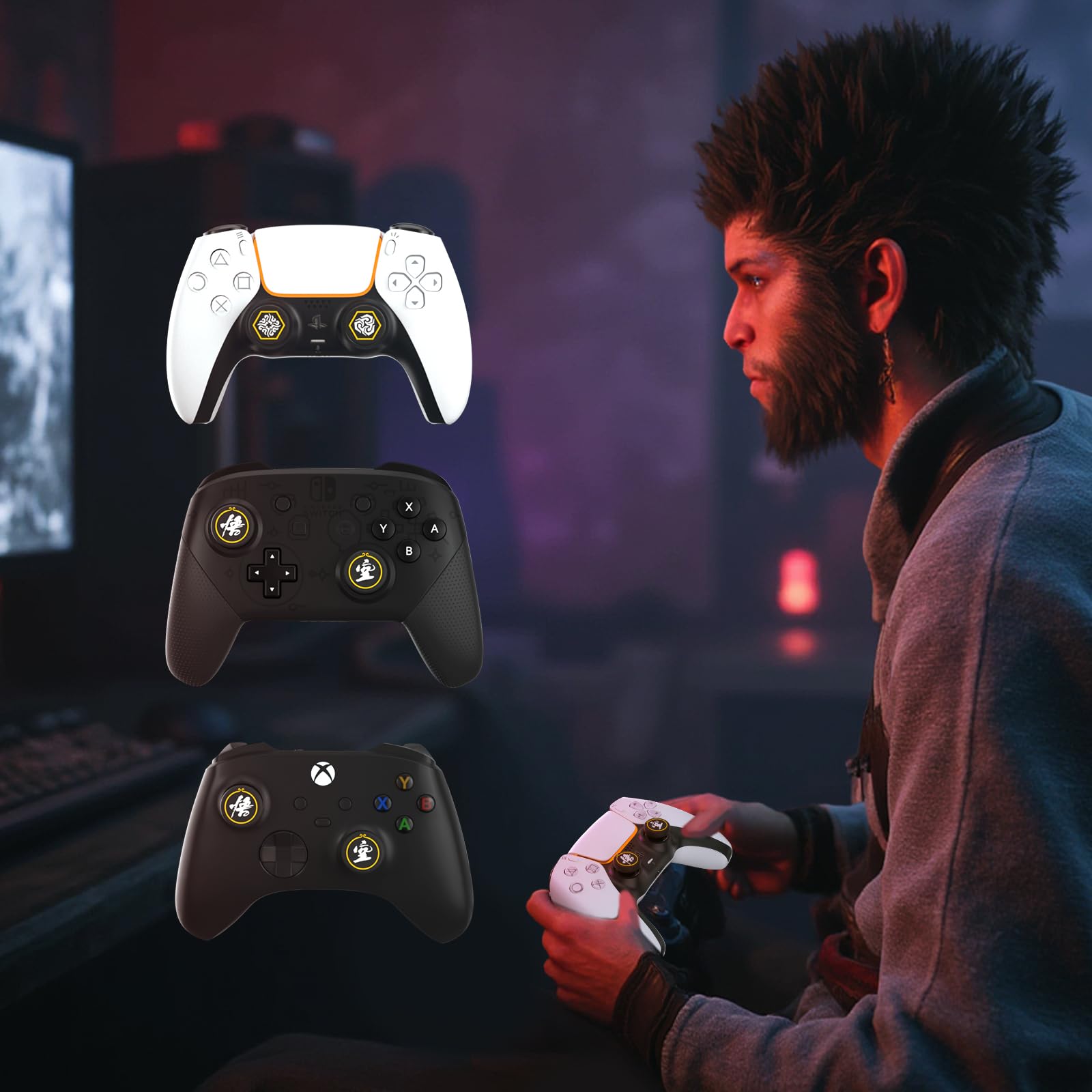 ECHZOVE Switch Pro Thumb Grips - Compatible with PS5, PS4, Xbox - Black Myth Wukong for Gaming