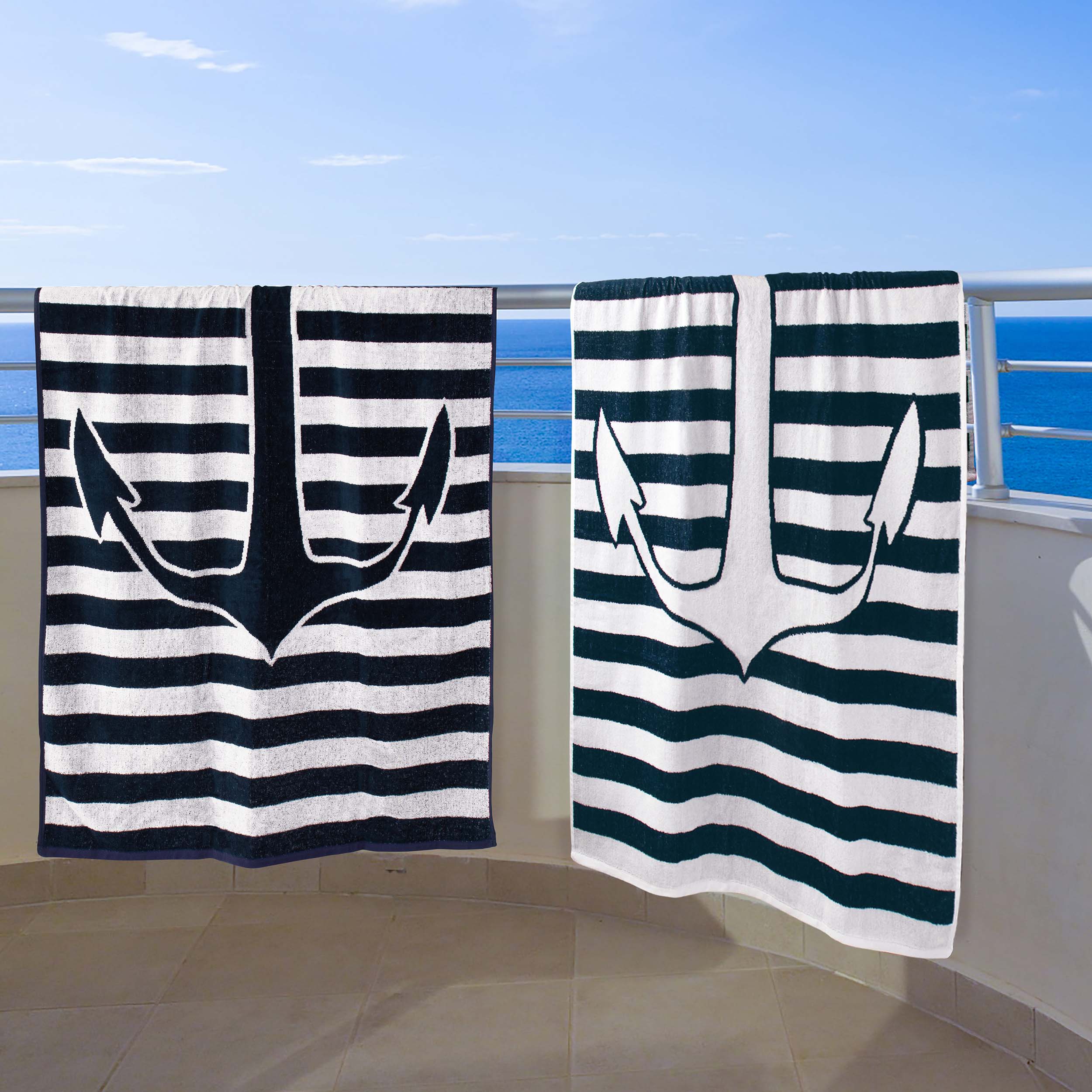 Luxury Yacht Club Egyptian Cotton Oversized 4-Piece Beach Towel Set - Ultra Soft & Absorbent Bath Towels for Pool, Spa, Beach & Vacation Use