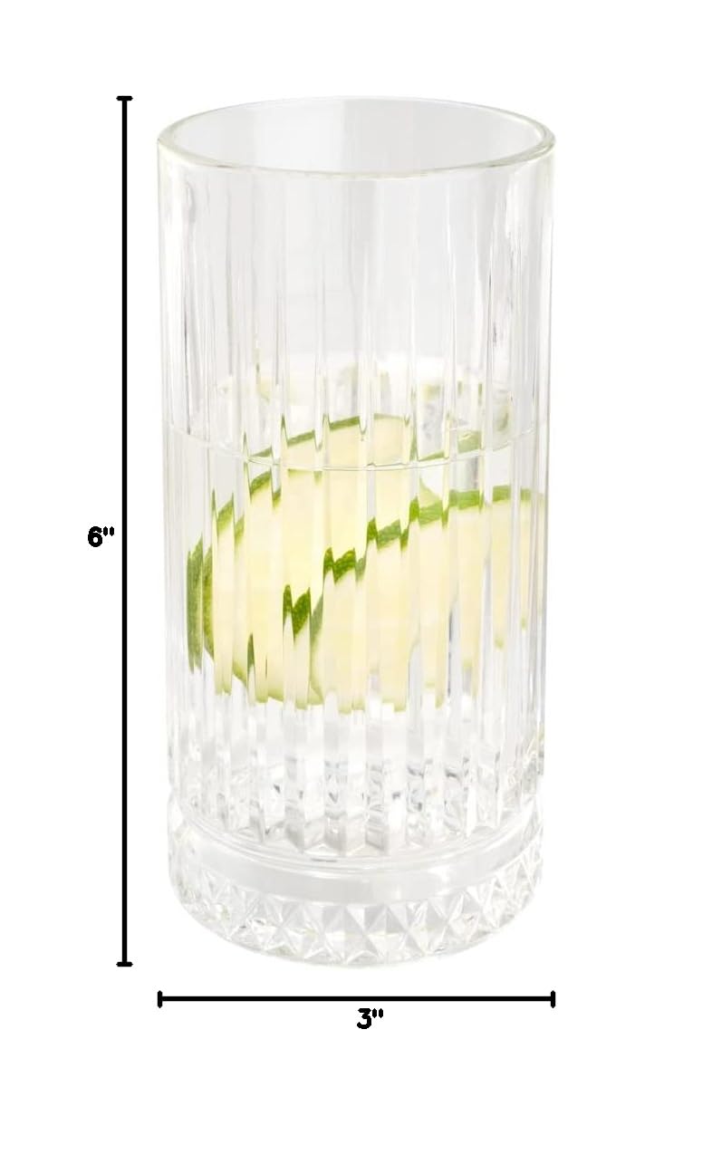 Restaurantware Elysia 15 oz Clear Drinking Glasses Set of 12 - Heavy Weighted Base Lead-Free Glass Tumblers for Water, Soda, Juice & Lemonade | Dishwasher Safe Barware for Restaurants, Parties & Home Use