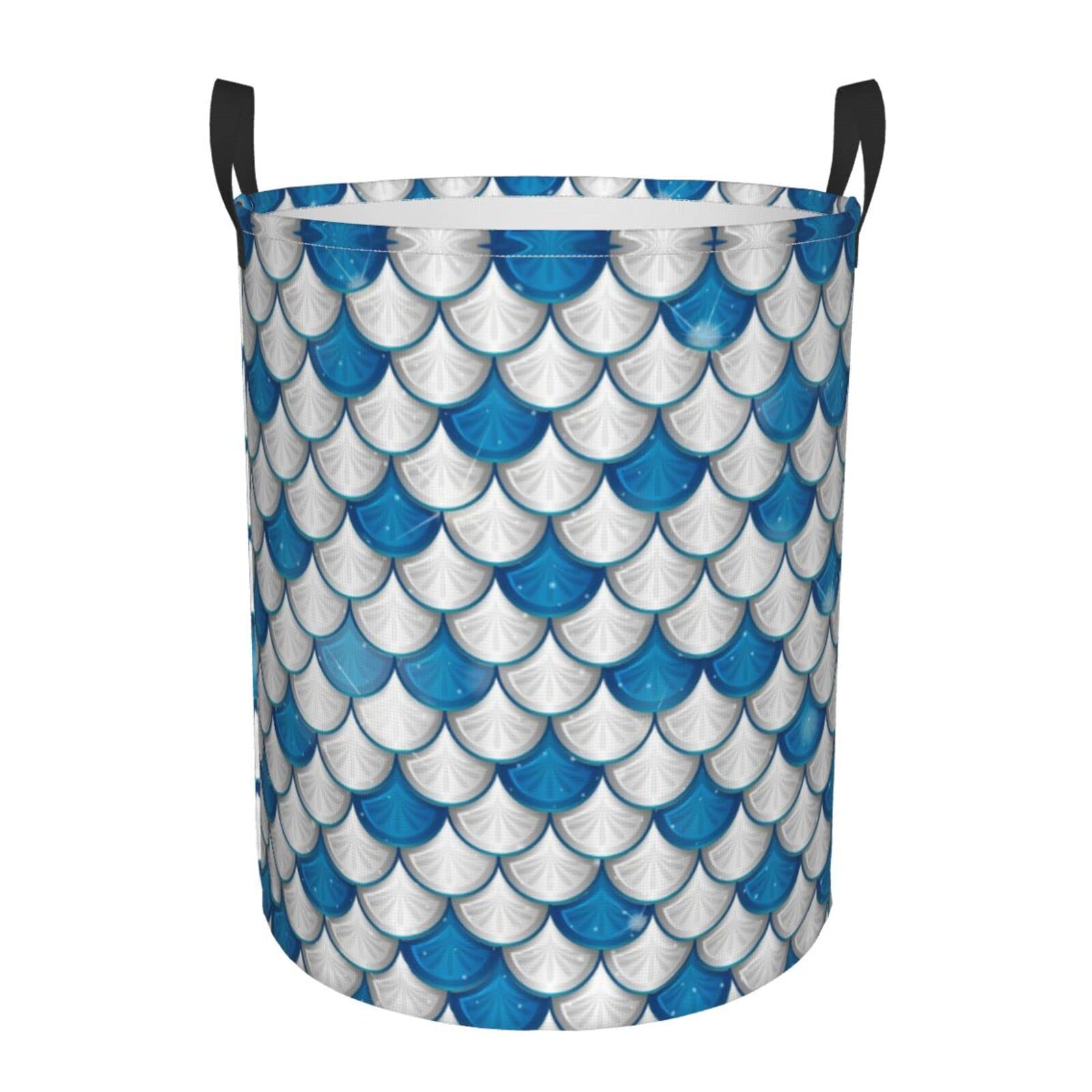 Mermaid Collapsible Laundry Hamper with Handles - Foldable Clothes Basket for Bedroom, Bathroom & Nursery - Blue Storage Organizer for Dirty Laundry, Toys & Household Items - Easy Carry & Space Saving Design