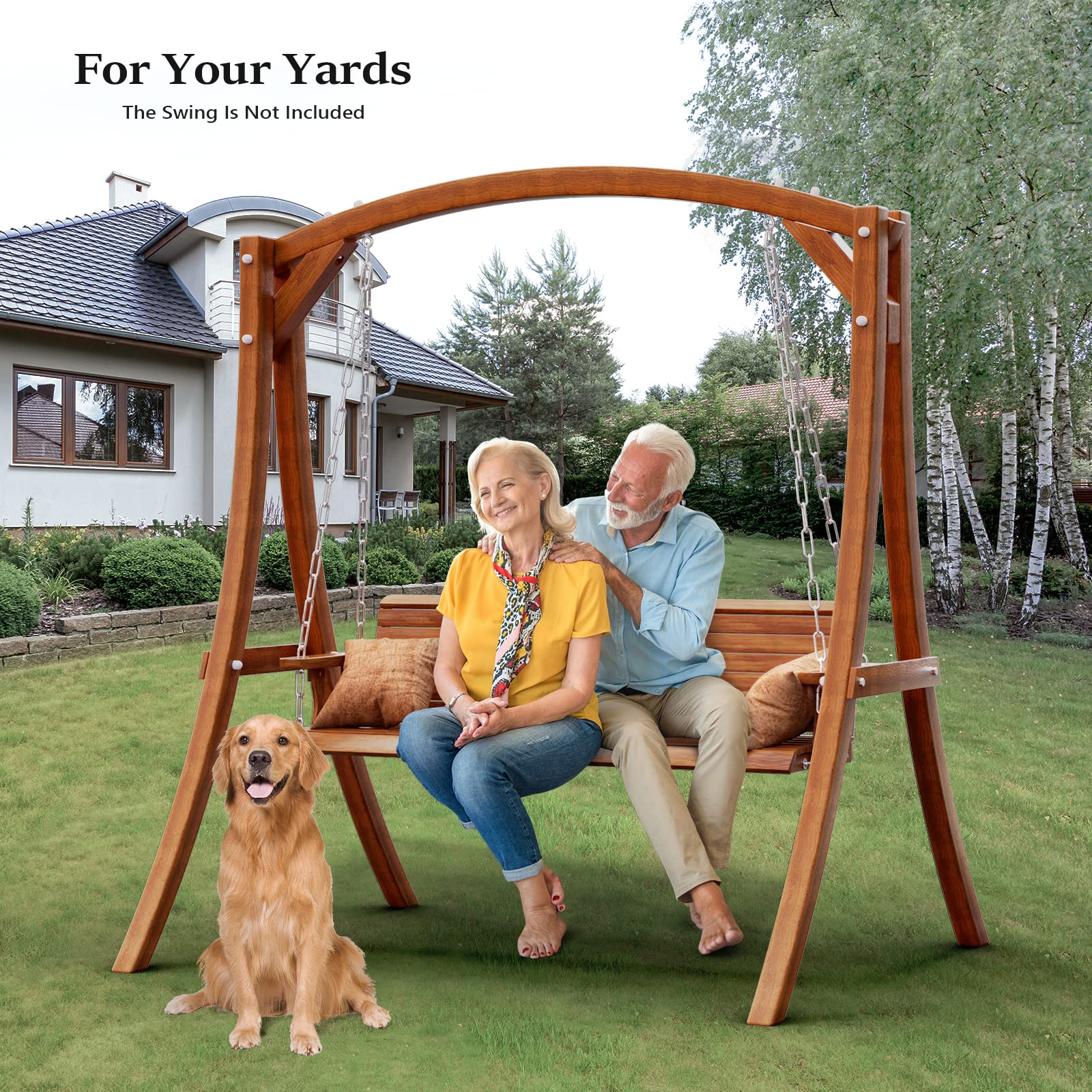**VINGLI Heavy Duty Wooden Swing Frame for Adults & Kids - Sturdy A-Frame Porch Swing Stand for Indoor & Outdoor Use - Curved Arc Top Design - Supports 1000 lbs - Perfect for Backyard, Garden, Patio & Deck Relaxation**