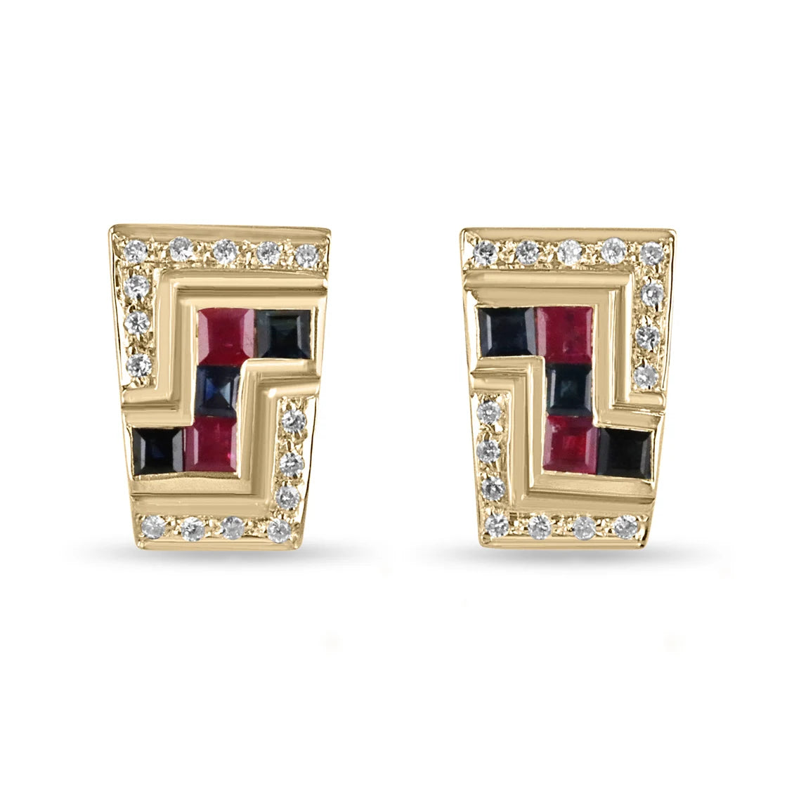 1.78tcw Natural Sapphire & Ruby Diamond Stud Earrings with Secure Latch Back - Perfect for Weddings, Parties & Everyday Elegance