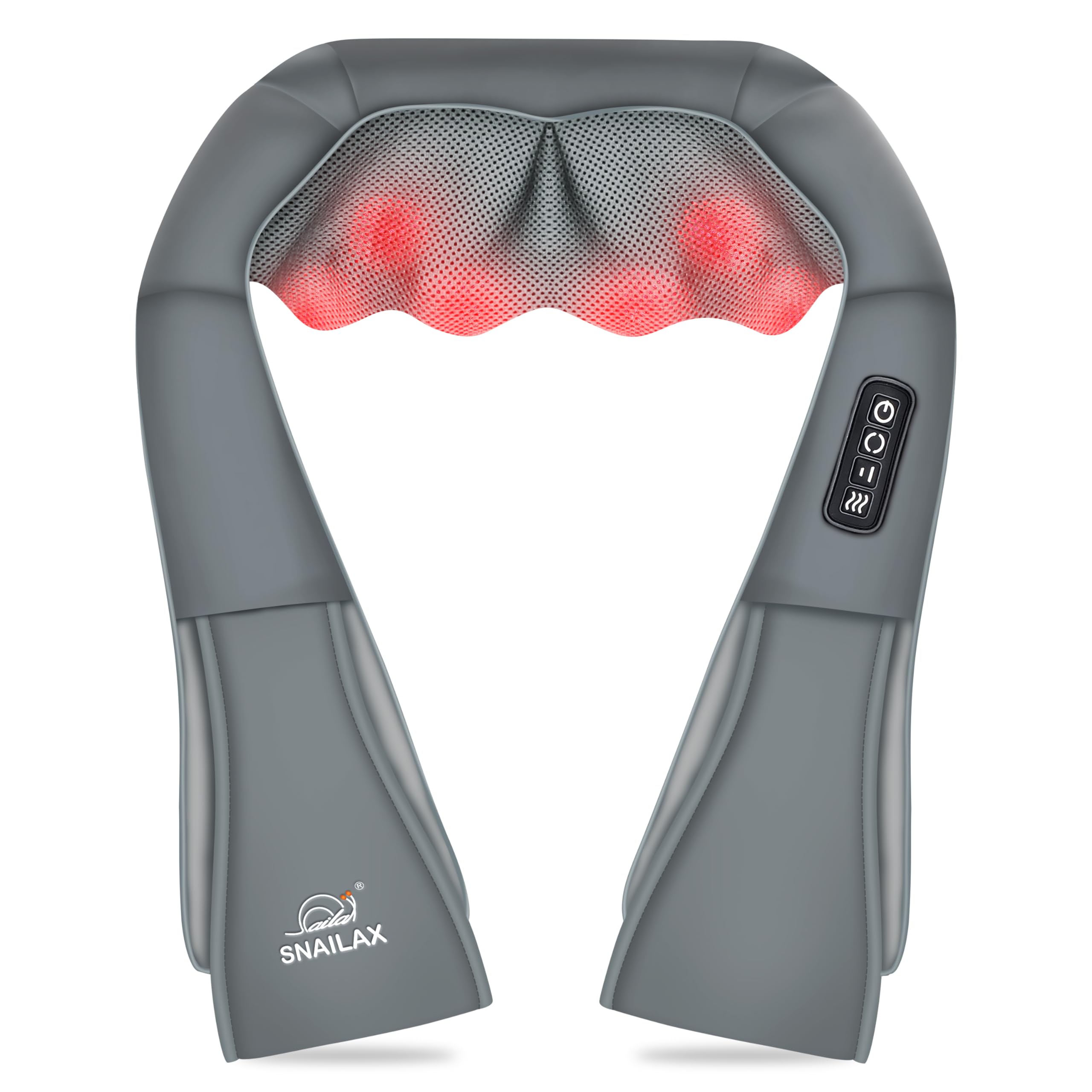 Snailax Shiatsu Neck and Shoulder Massager with Heat - Deep Kneading Electric Massage Pillow for Neck, Back, Shoulder & Foot Pain Relief - Perfect for Home, Office & Car Use (Grey)