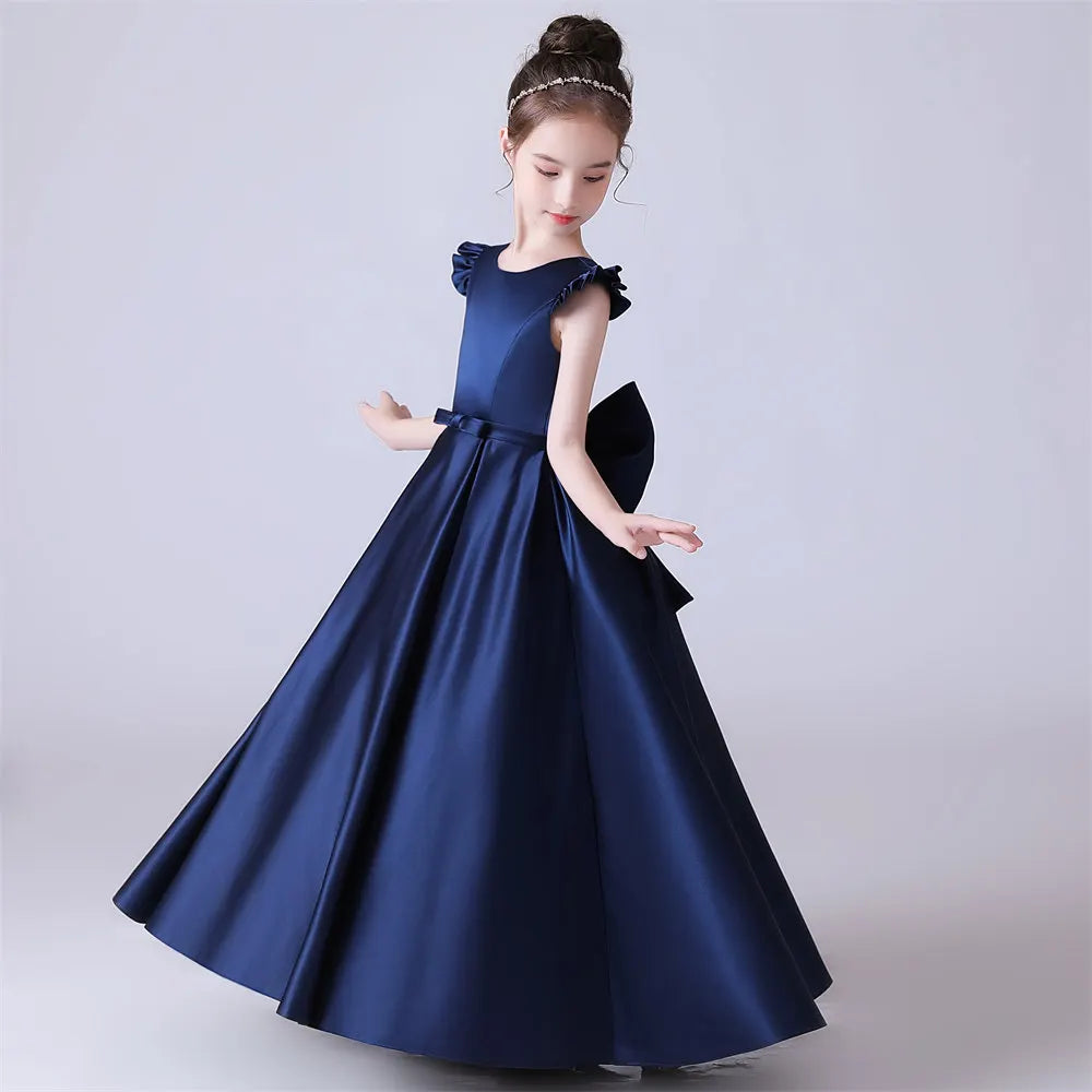Satin Sleeveless Junior Bridesmaid Dress for Girls Teens - O Neck First Communion Gown - Perfect for Weddings, Church Ceremonies & Special Occasions