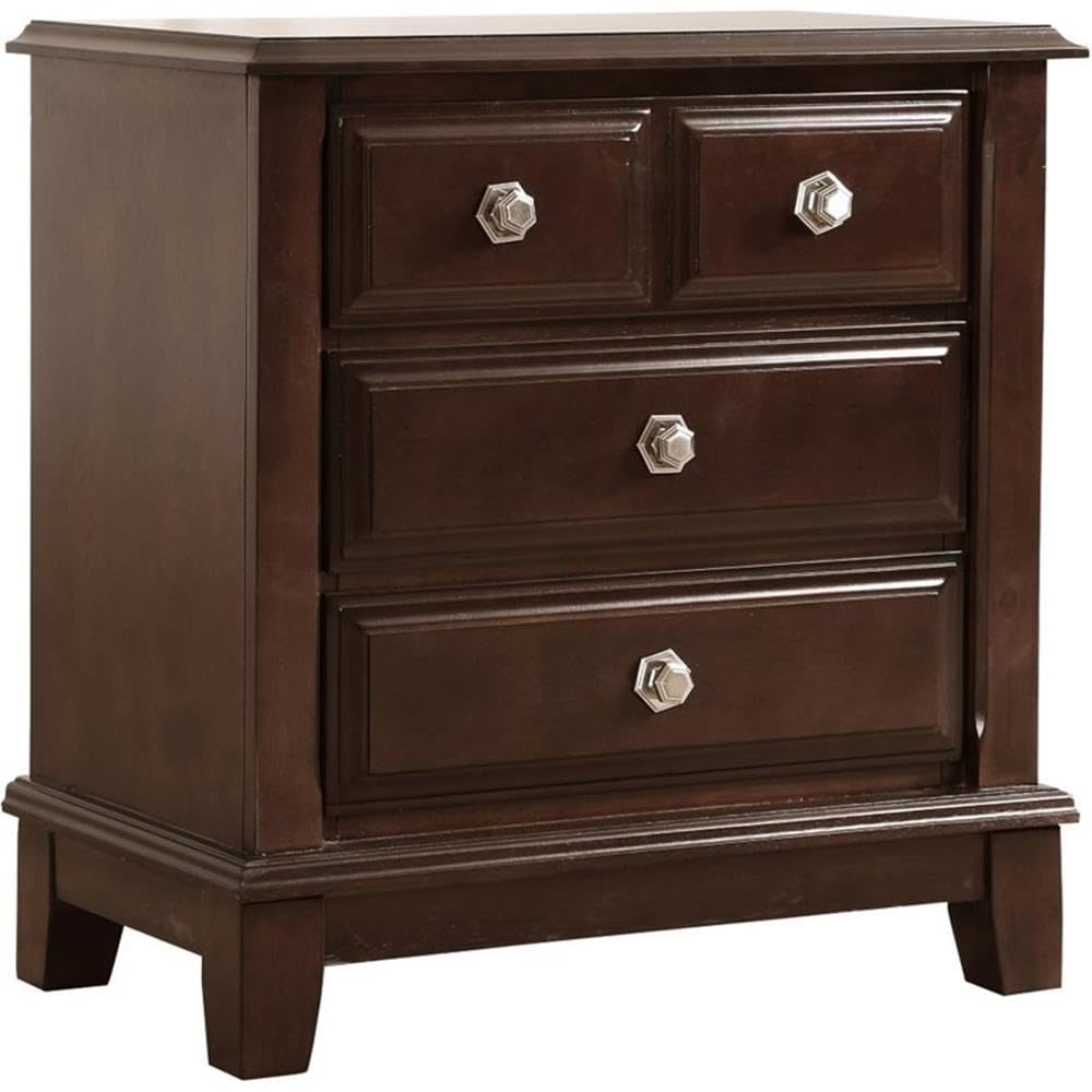Glory Furniture Ashford 3-Drawer Nightstand in Cappuccino Finish - Perfect for Bedroom Storage & Home Decor