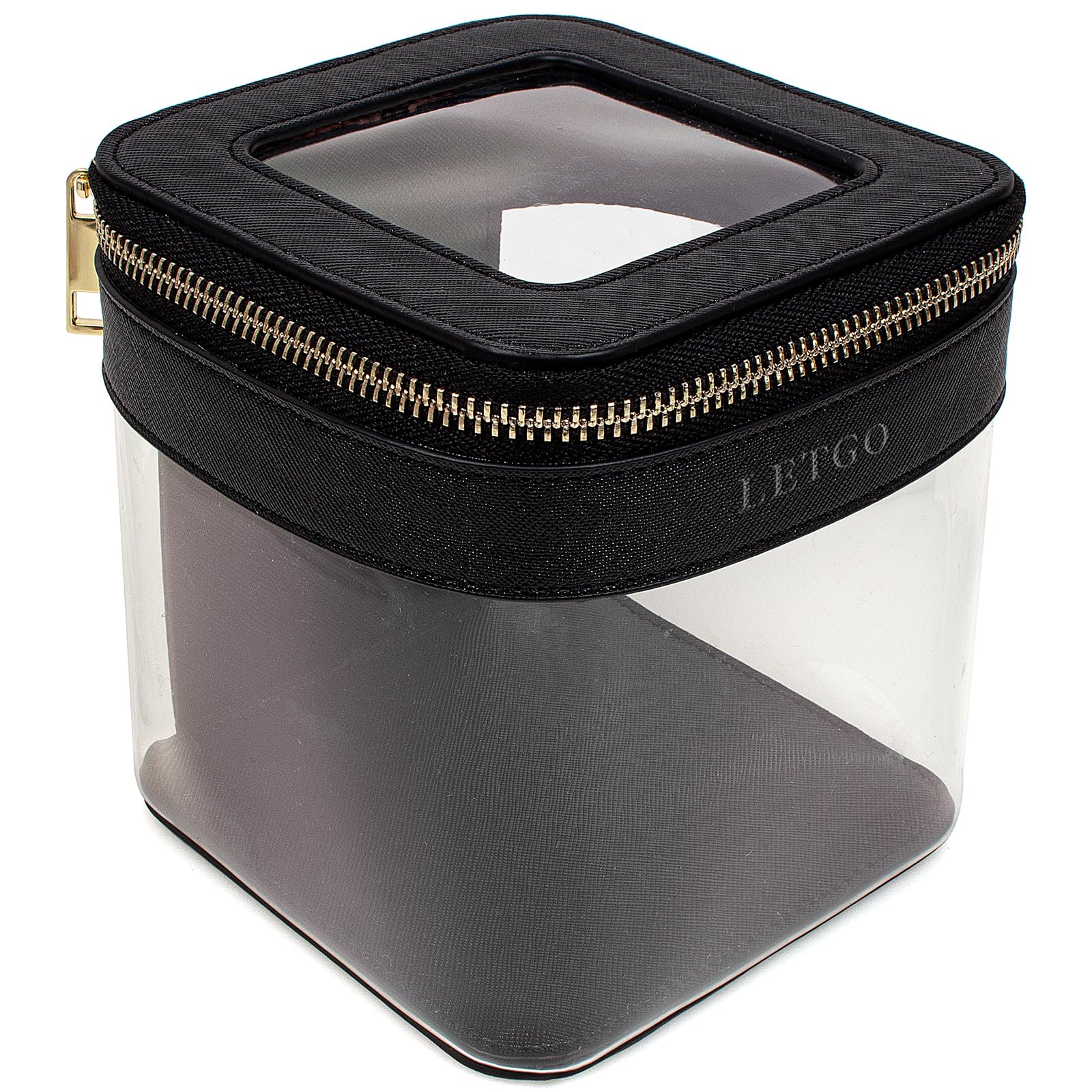 LETGO Clear Makeup Bag - Waterproof Mini Cosmetic Organizer for Women | Small Leather Travel Makeup Pouch | Purse Essentials & Toiletry Bag for Gym, Work, Vacation (Black) - Perfect for Daily Use & On-the-Go Touch Ups