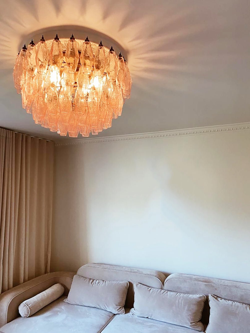 Murano Rhombus Pink Glass Ceiling Lamp - Handcrafted Italian Glass Pendant Light for Dining Room, Bedroom & Living Room Decor
