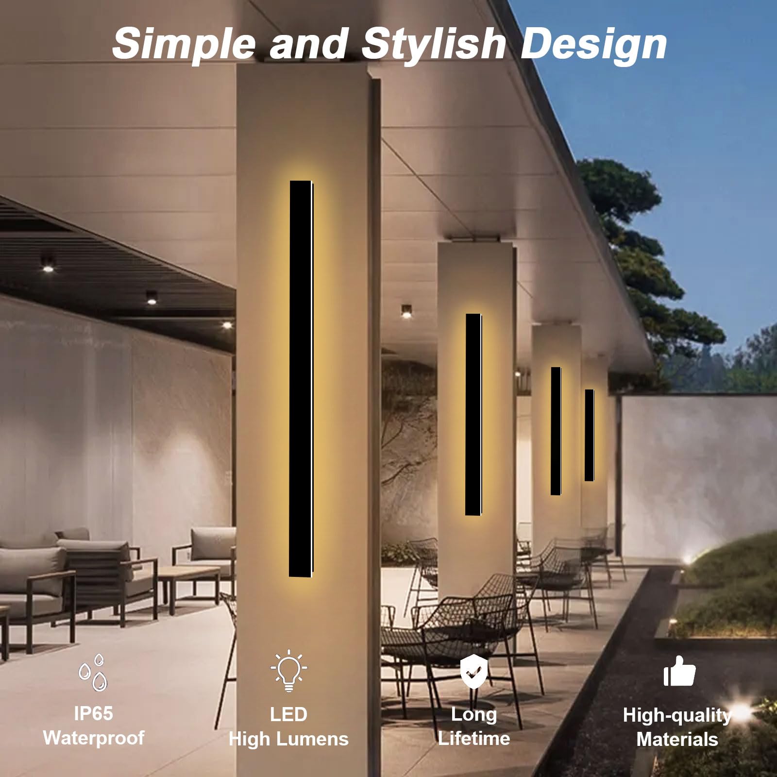 59 Inch LED Linear Wall Sconce - 3000K Warm White Modern Outdoor Wall Light, Waterproof Exterior Lighting Fixture for House, Garage, Porch, Patio, and Garden - Perfect for Entryway Illumination and Landscape Lighting