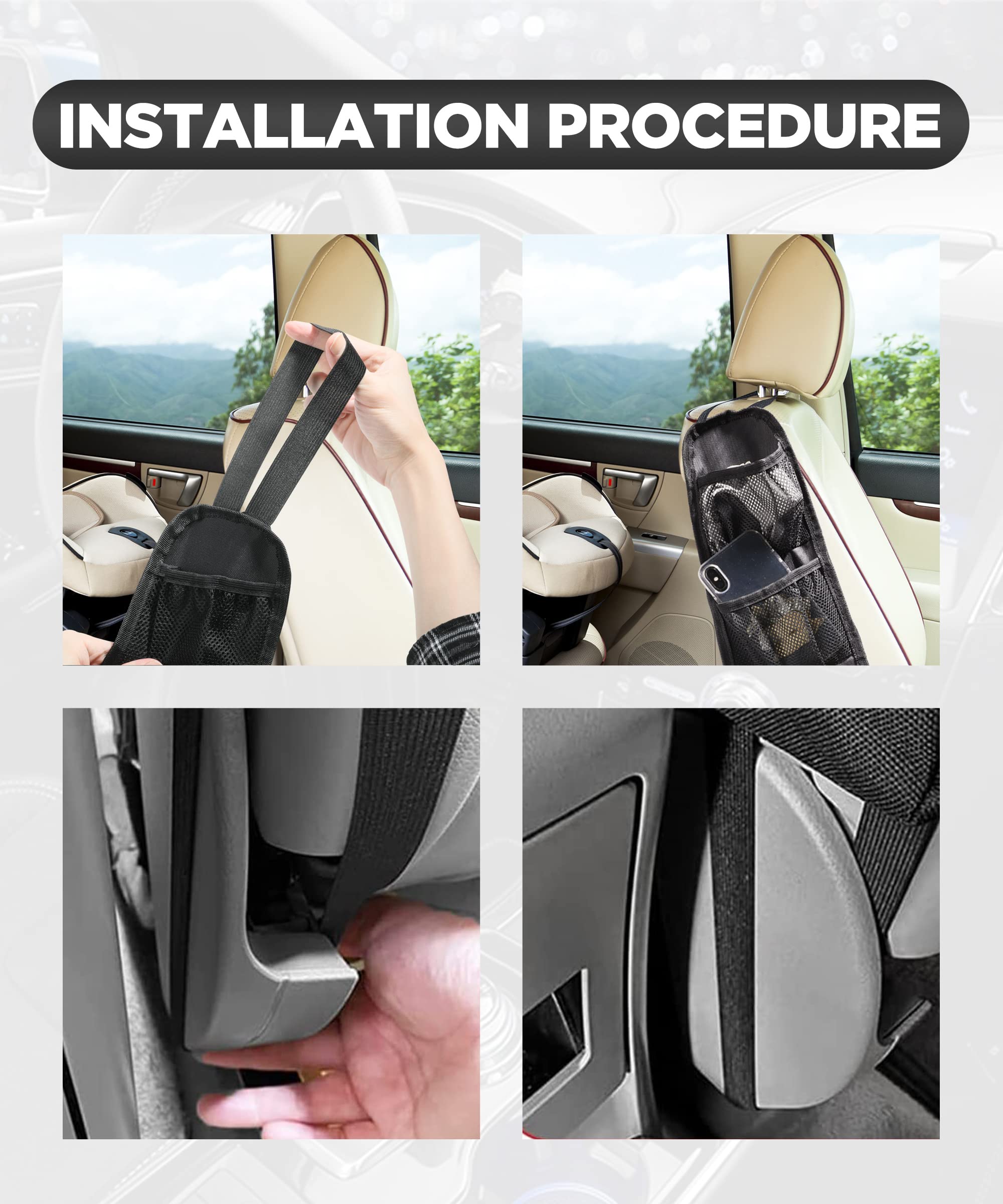 ESEWALAS Car Seat Organizer Hanging Bag - Multifunctional Mesh Storage Pocket for Phones, Drinks, Wallets & Glasses - Auto Seat Side Organizer (Black, 1PC) - Perfect for Road Trips, Commuting & Family Travel