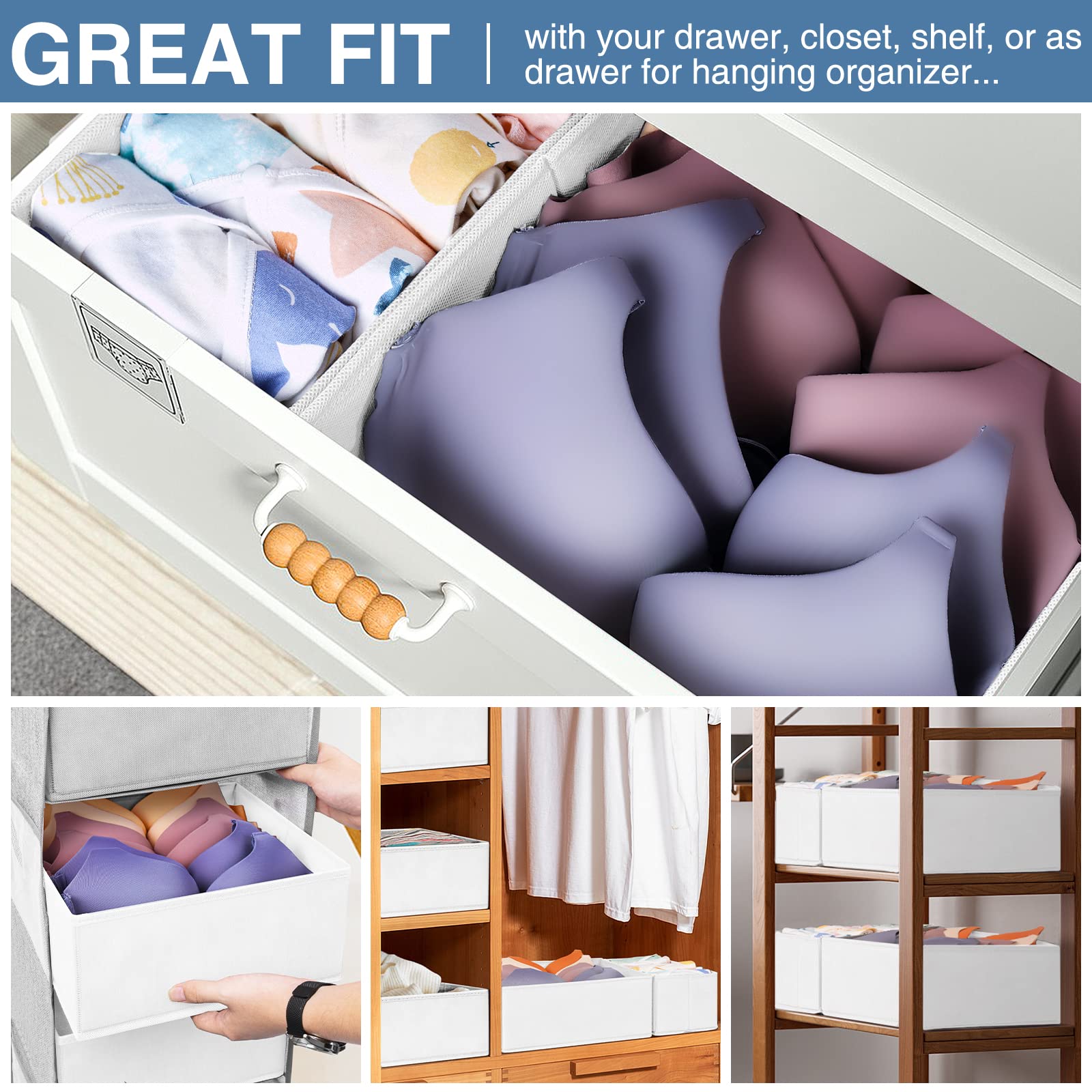 12-Pack Criusia Fabric Drawer Organizers for Clothes - Baby Clothes, Socks, Underwear & Bras Storage - Dresser Drawer Dividers for Nursery & College Dorm Organization - Perfect for Closet, Dresser & Small Space Storage