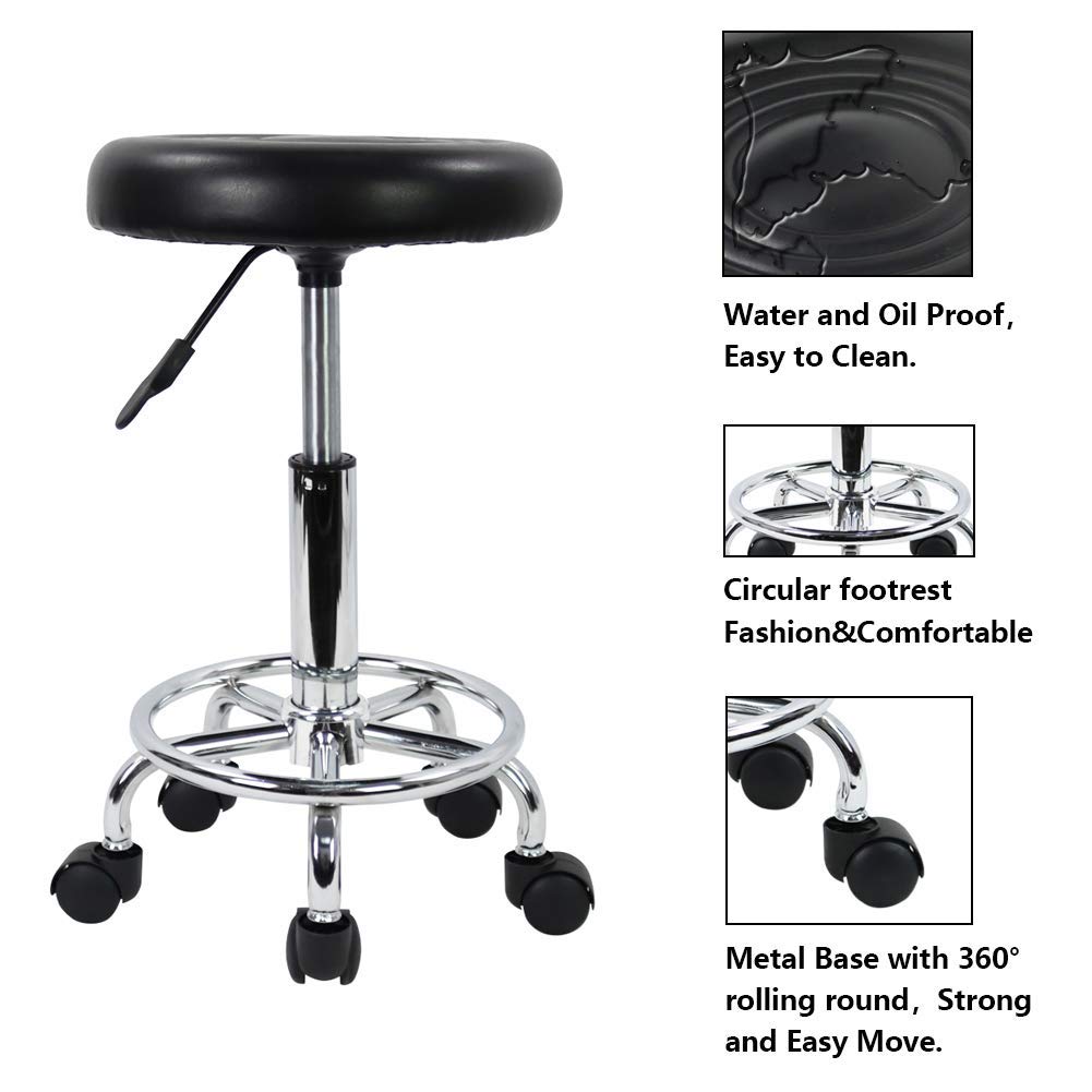Adjustable Swivel Rolling Stool Chair with Wheels - Round Saddle Drafting Stool for Office, Salon, or Kitchen - US Stock (Black, Backless) - Perfect for Bar Counters, Workstations & Home Use
