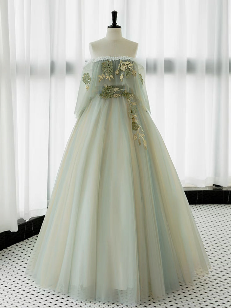 Elegant A-Line Green Tulle Lace Long Prom Dress for Women - Formal Evening Gown for Homecoming, Wedding, Quinceañera & Special Occasions