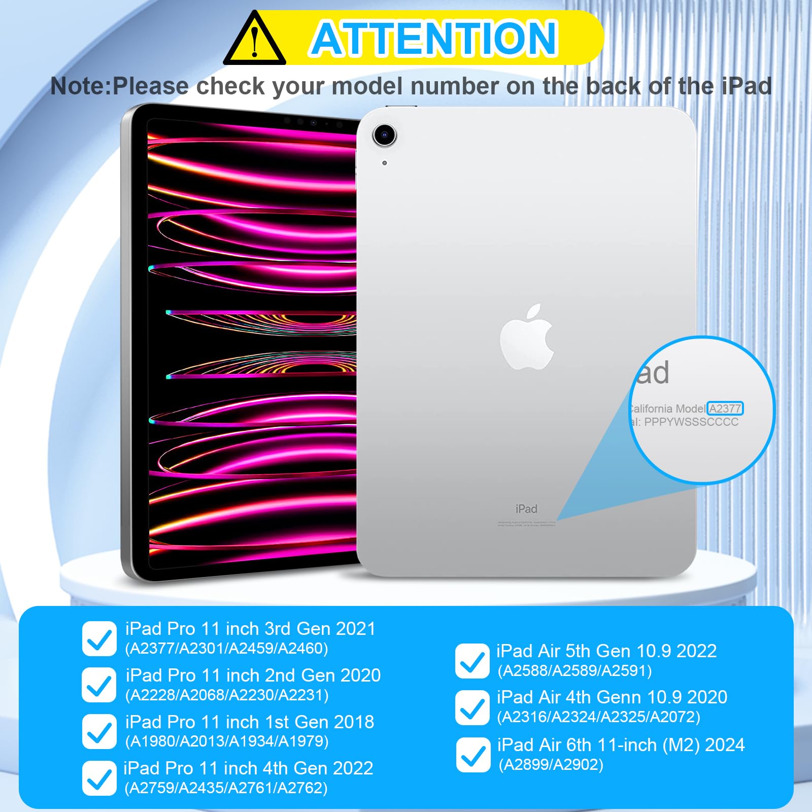 Magnetic Floating Keyboard for iPad Air 11-inch (M2) 2024 & iPad Pro 11 inch (4th/3rd/2nd/1st Gen) - 7-Color Backlit with Click-Anywhere Trackpad - Compatible with iPad Air 5th/4th Gen 10.9