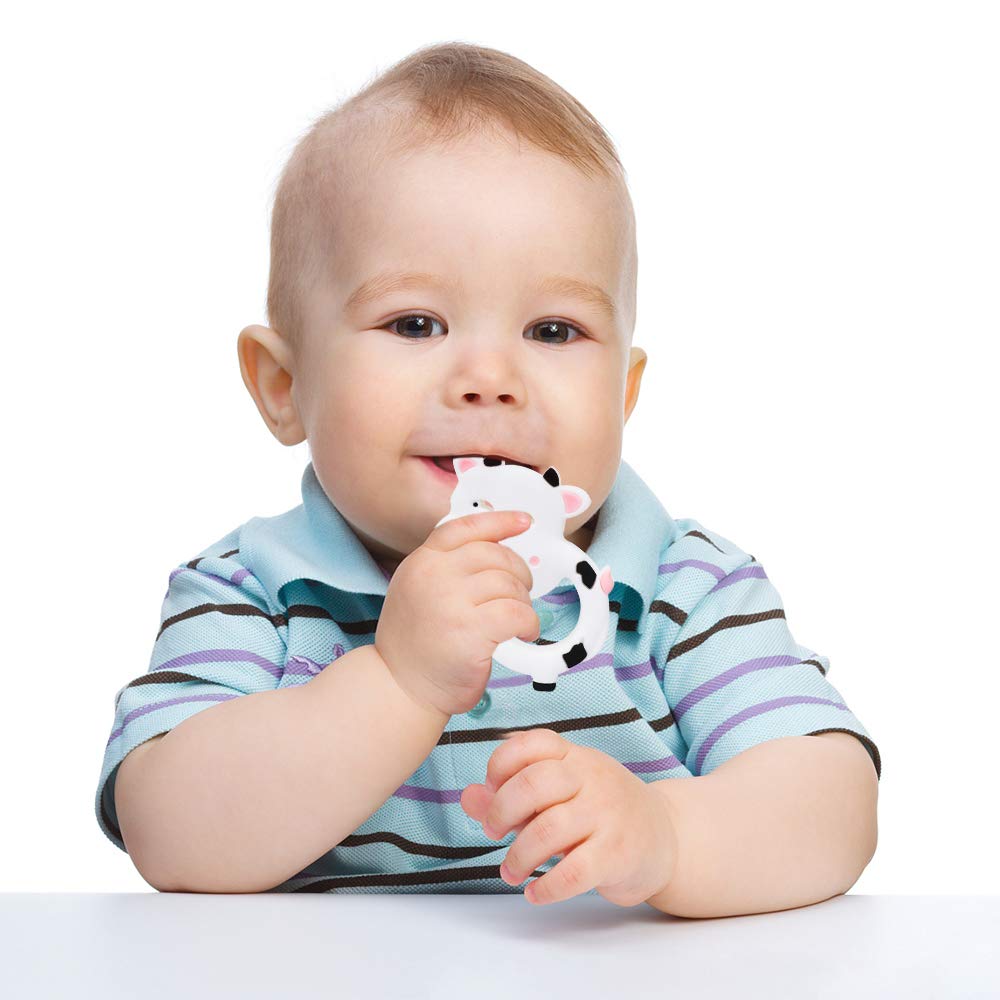 BPA Free Silicone Baby Teething Toys for Boys & Girls - Safe, Food Grade Teether for Effective Pain Relief - Freezer Safe Teething Egg (Cow Design) - Perfect for Soothing Sore Gums at Home & On-the-Go