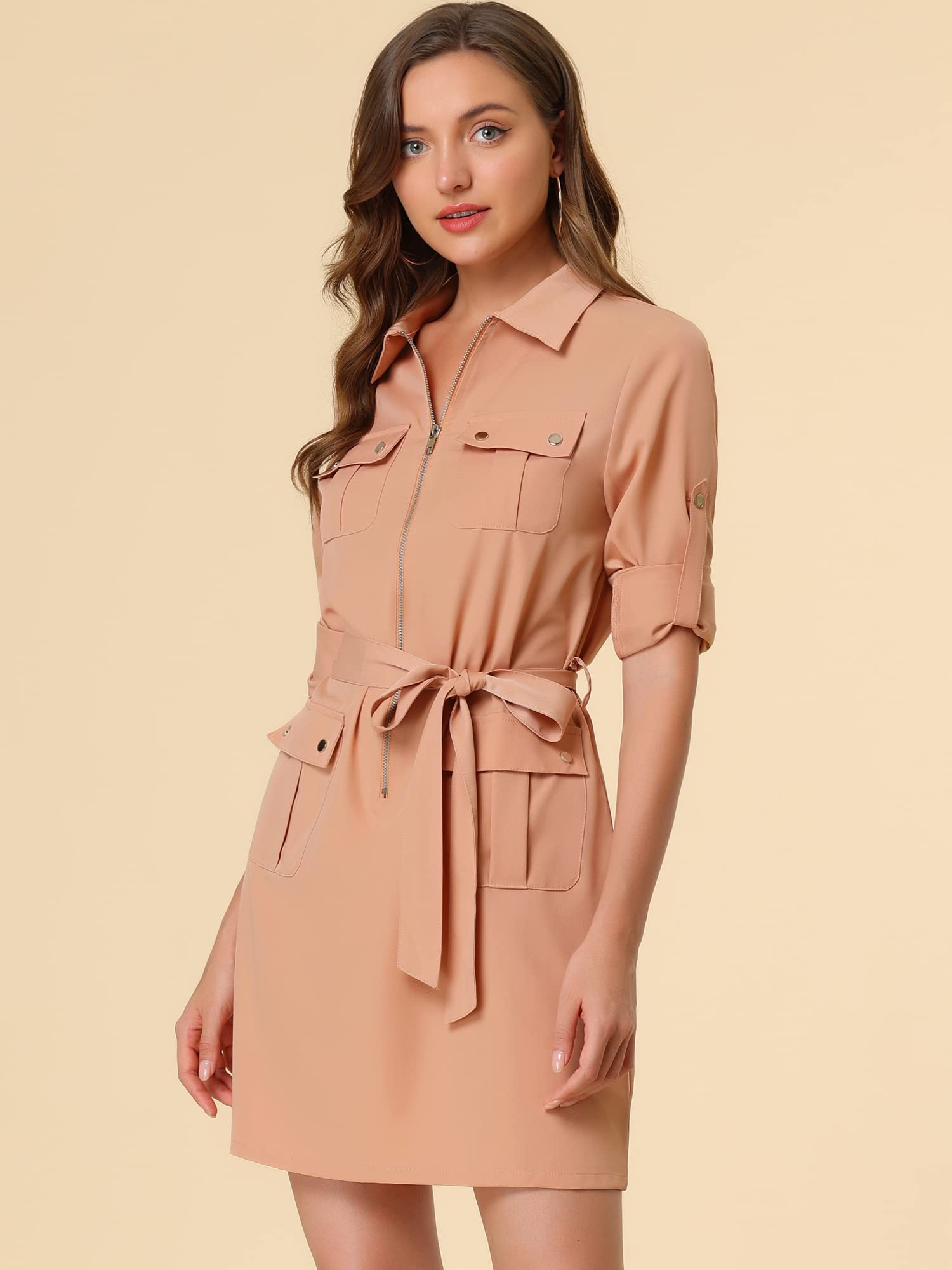 Allegra K Women's Casual Shirt Dress - Flowy Long Sleeve Button Down Tunic for Work, Office & Everyday Wear | Plus Size Options Available