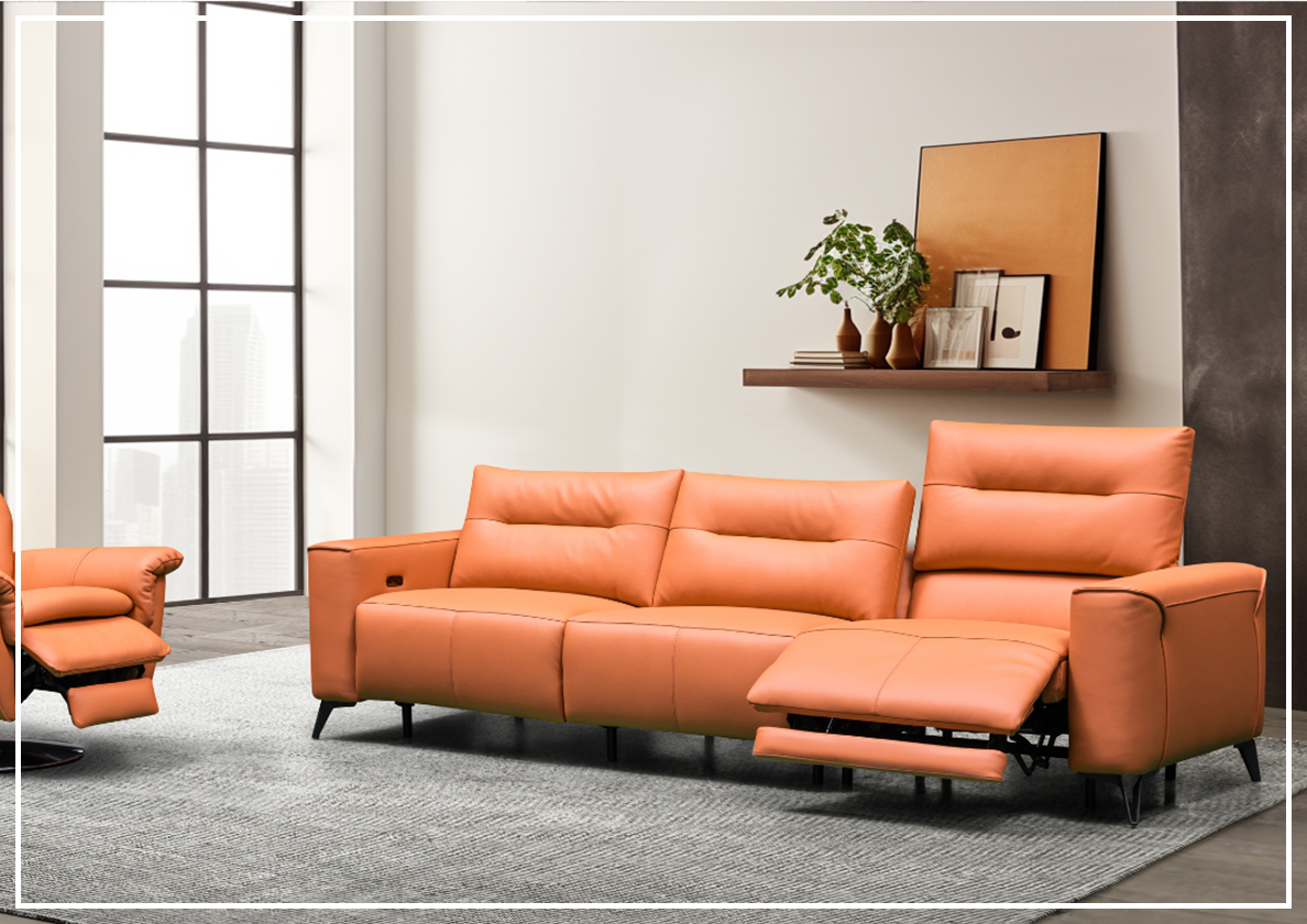 Klaussner Alessandro 3-Seater Leather Power Recliner Sofa with Extended Footrest - Comfortable Electric Reclining Couch for Living Room, Home Theater & Family Relaxation