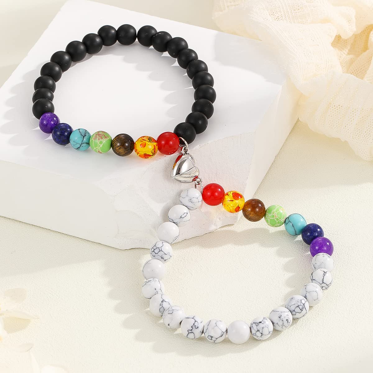 **Chakra Couples Bracelets for Him and Her - Crystal Vibe Healing Energy Bracelets - Valentine's Day Gifts for Boyfriend & Girlfriend - Romantic Relationship Gifts for Anniversary, Wedding & Date Night**
