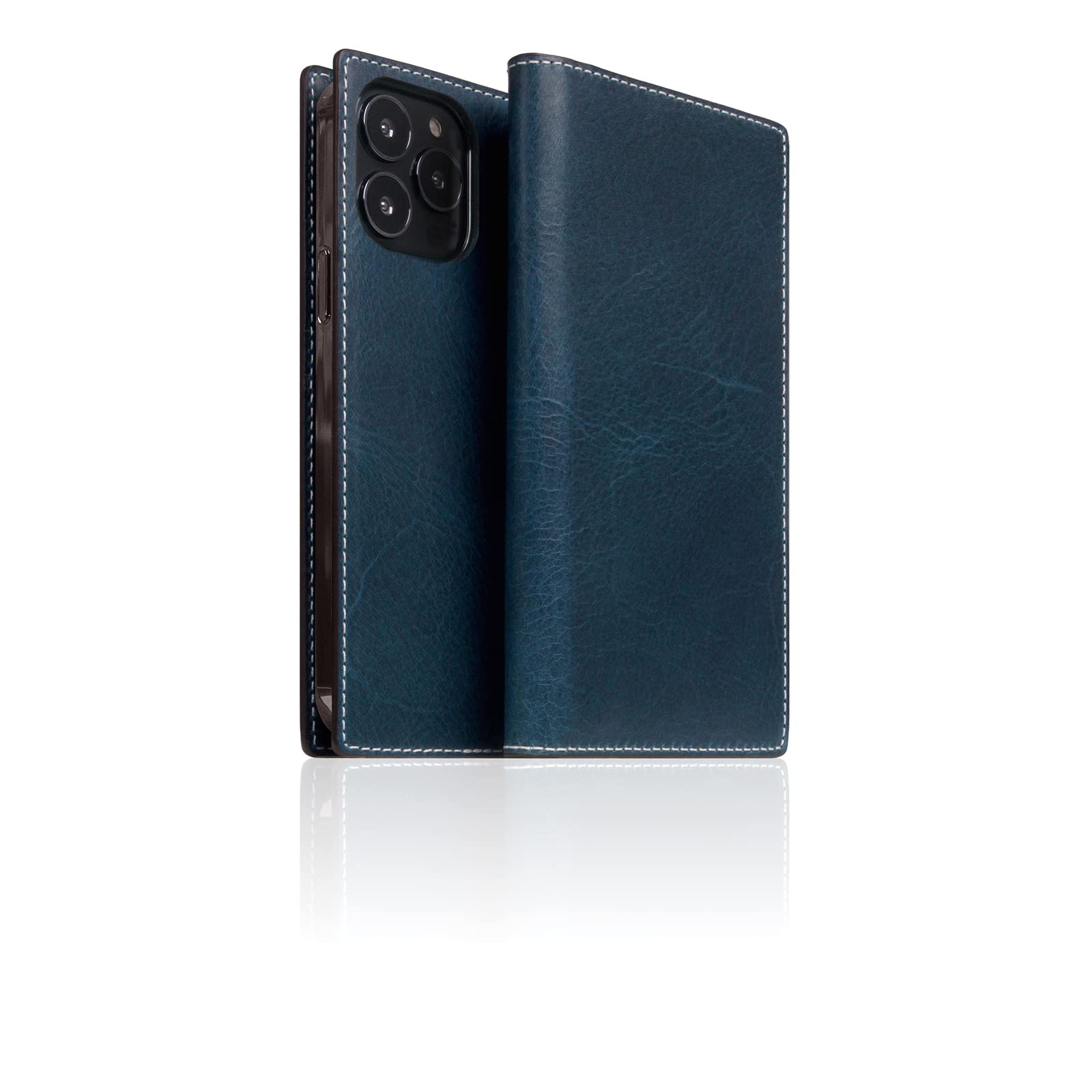 Premium Italian Wax Leather Wallet Case for iPhone 13 Pro Max - SLG Handmade Flip Cover with Card Slots & Gift Box (Blue) | Perfect for Business Professionals & Daily Use