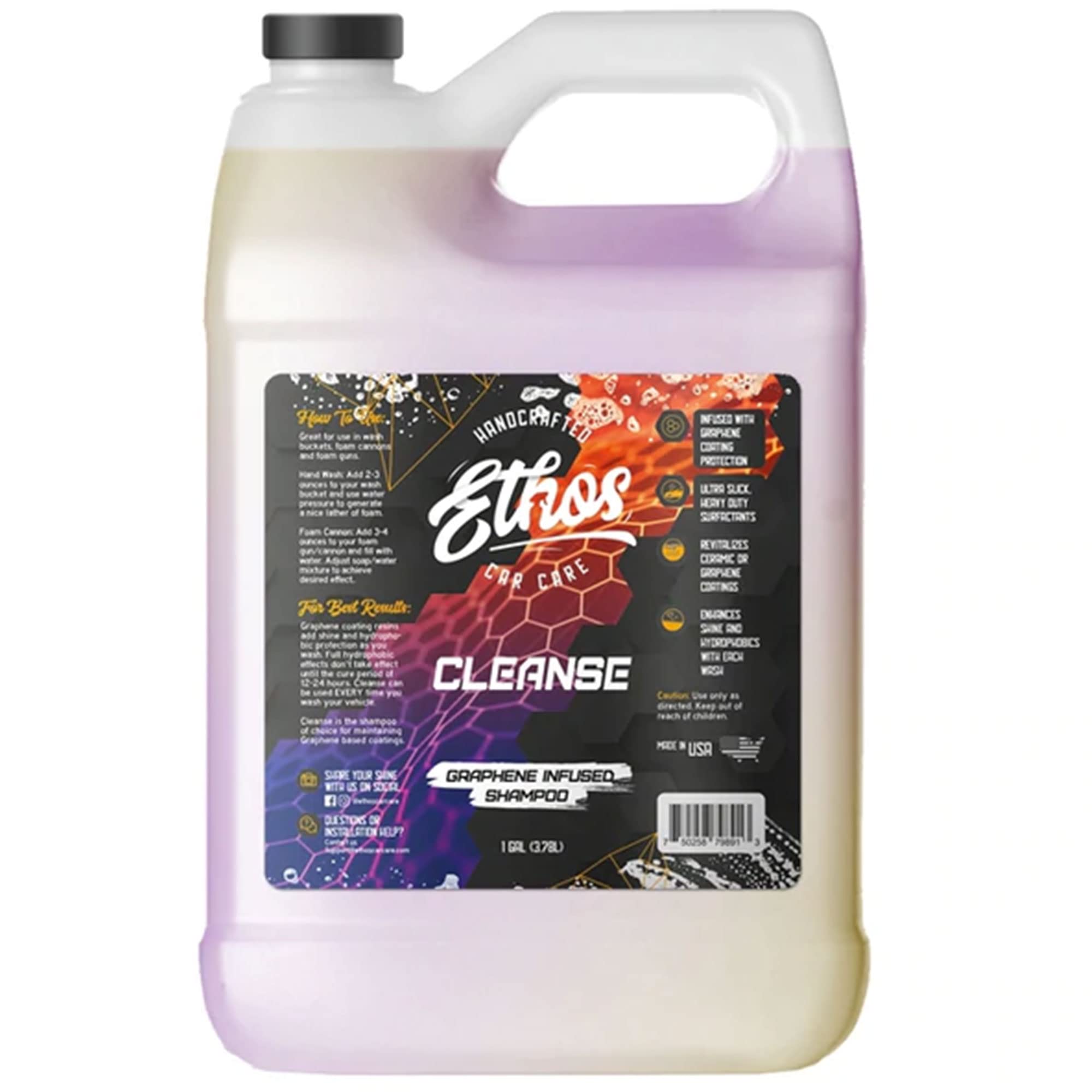 Ethos Cleanse for Car - Graphene Ceramic Coating Infused Car Wash Soap (1 Gallon) | Premium Graphene Car Shampoo for Deep Cleaning & Protection | Perfect for Detailing, Ceramic Coating Prep & Regular Car Washing