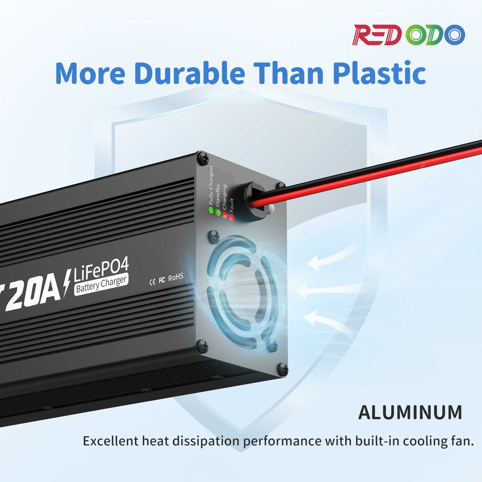 Redodo 14.6V 20A LiFePO4 Battery Charger for Golf Carts, RVs, Solar Systems - Fast Charging & Waterproof Power Supply