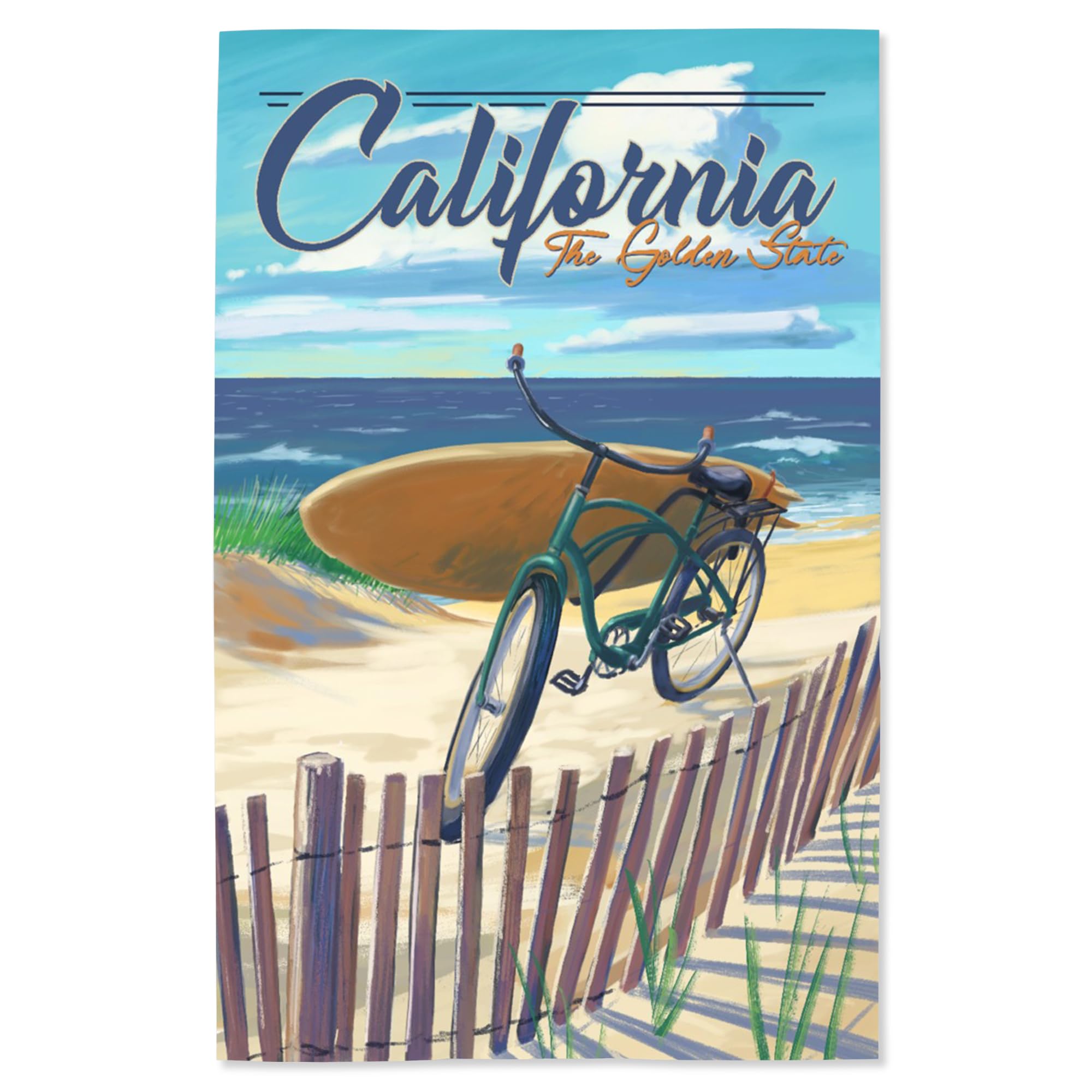 California Beach Cruiser on Beach - 16x24 Inch Giclee Print by Lantern Press, The Golden State Wall Art for Coastal Living Rooms, Beach Houses, and Vacation Rentals