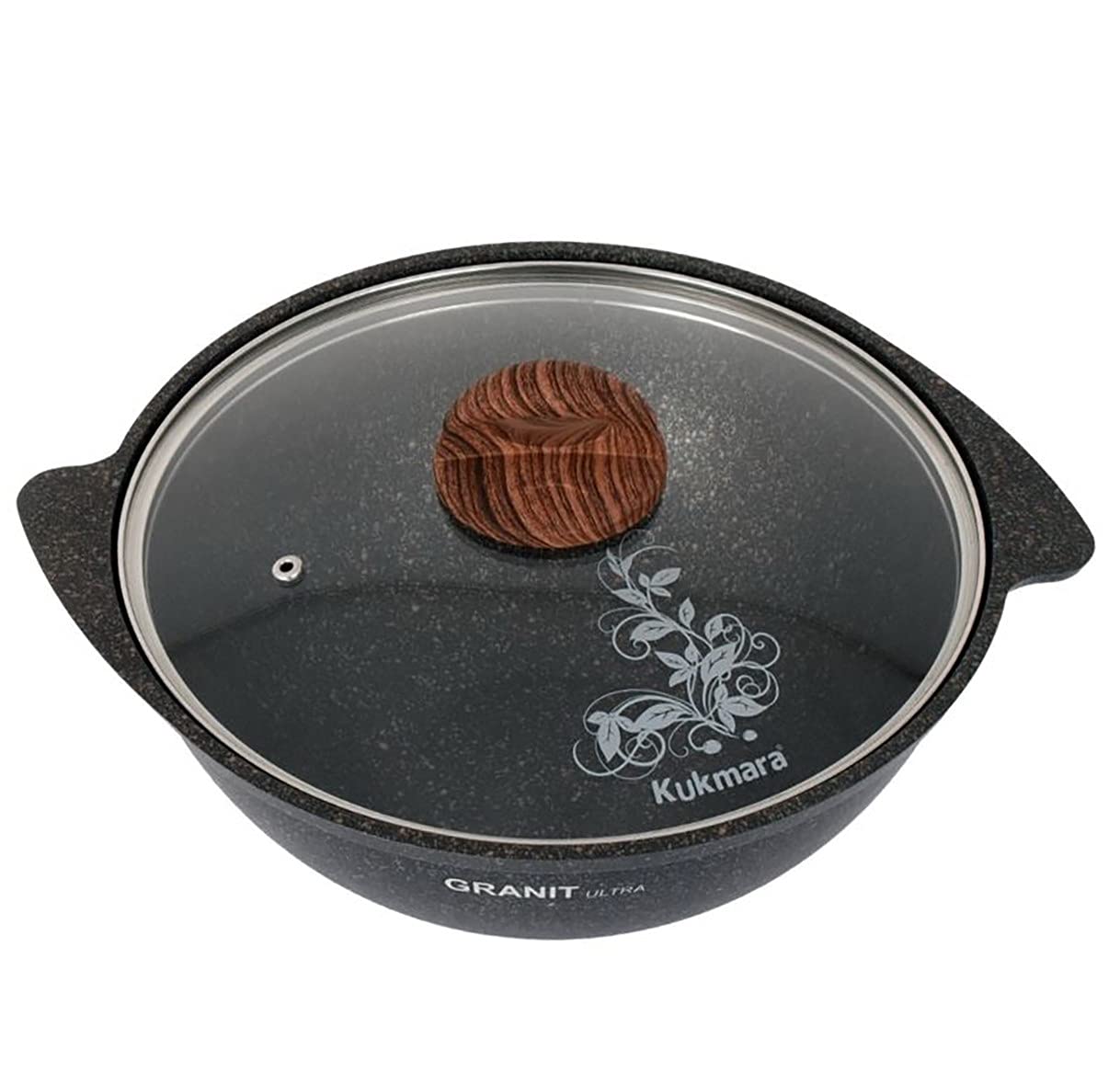 Premium Aluminum Wok Kazan Cooking Pot with Lid - 4.8 Qt (4.5L) Granite Coated Nonstick Camping & Kitchen Cookware - Perfect for Outdoor Camping, Home Cooking & Asian Cuisine
