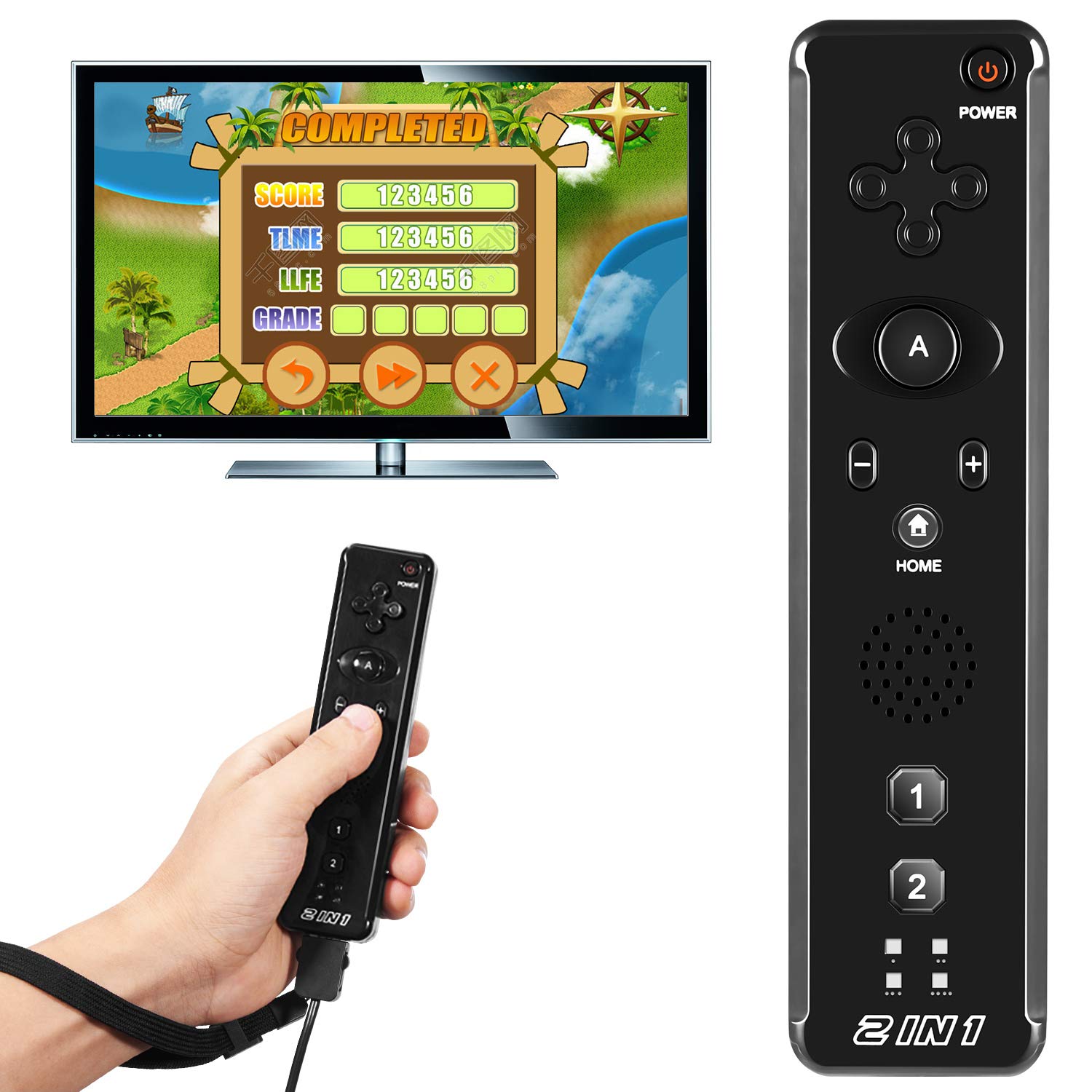 MODESLAB Wii Remote and Nunchuk Controller with MotionPlus & Speaker - Wireless Gamepad for Wii & Wii U - Black | Perfect for Family Gaming & Fitness Activities