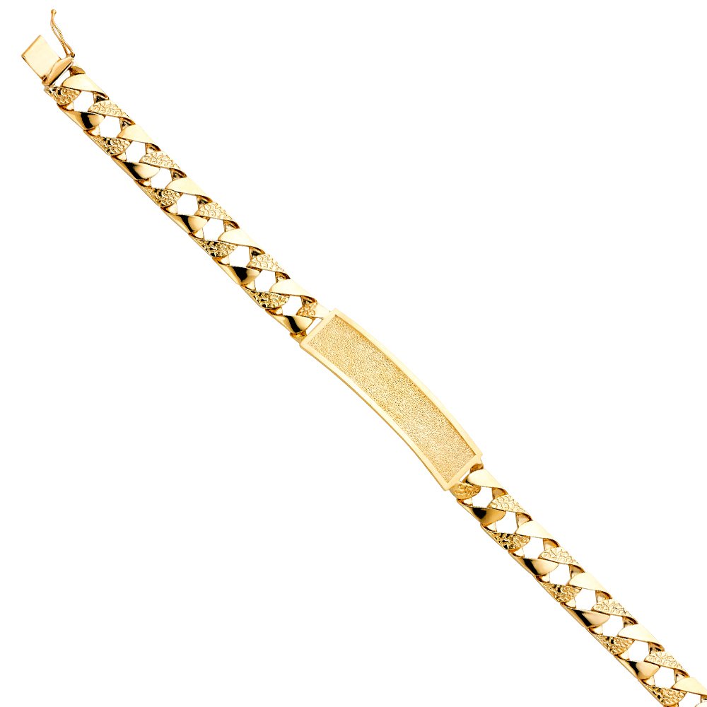 14K Yellow Gold Nugget Cuban Link ID Bracelet - 8.5