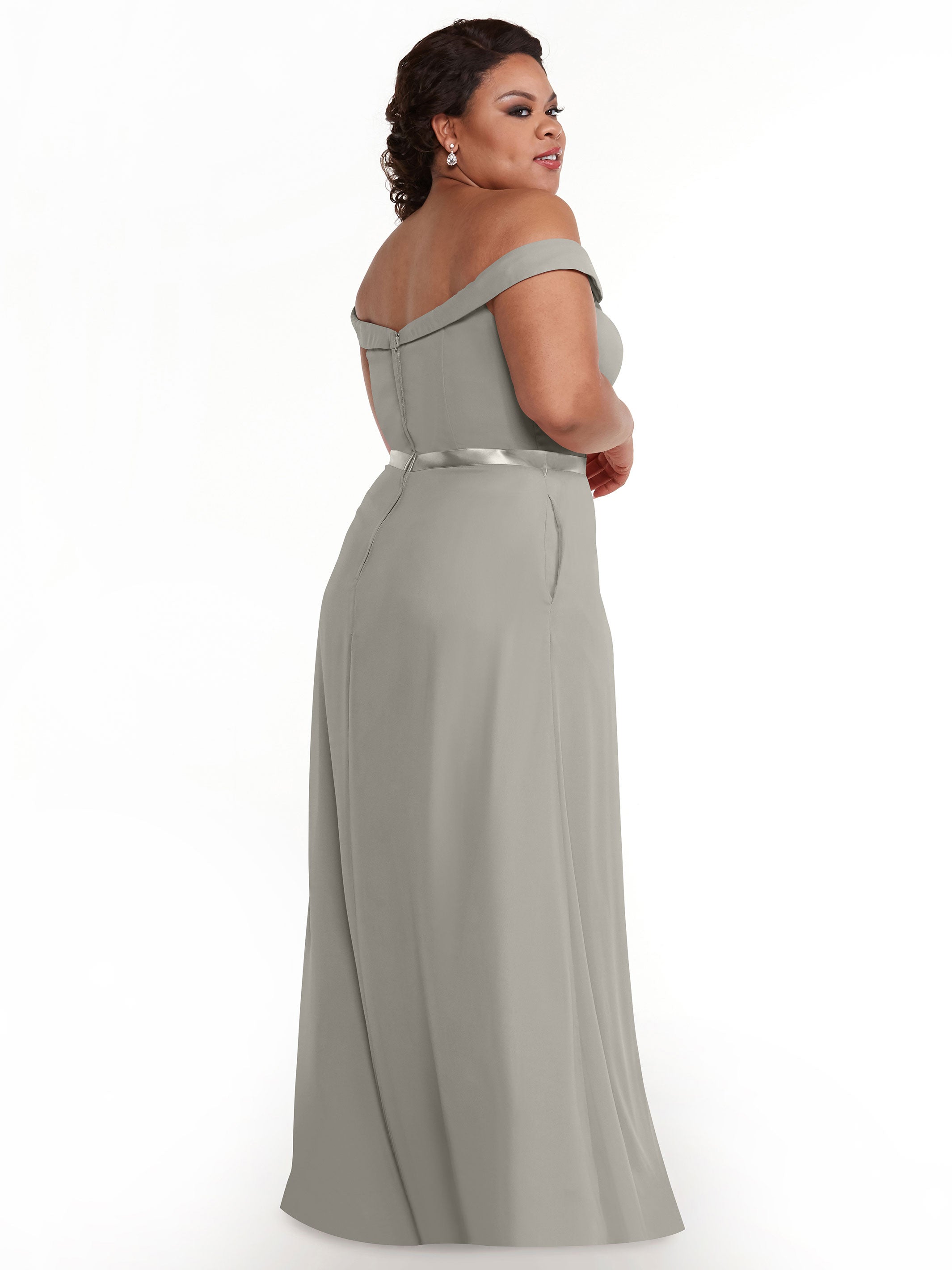 Elegant 80145 Off-The-Shoulder Chiffon A-Line Bridesmaid Dress with Sash - Perfect for Weddings, Formal Events & Special Occasions