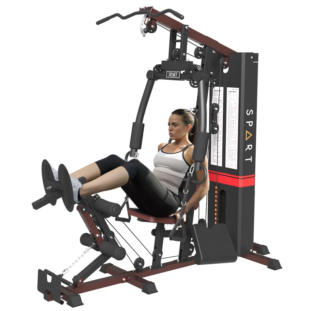 Multifunctional Home Gym Station with 150LBS Weight Stack - Full Body Strength Training Equipment for Leg Press, Lat Pulldown & Chest Press | Perfect for Home Workouts, Strength Building & Fitness Enthusiasts