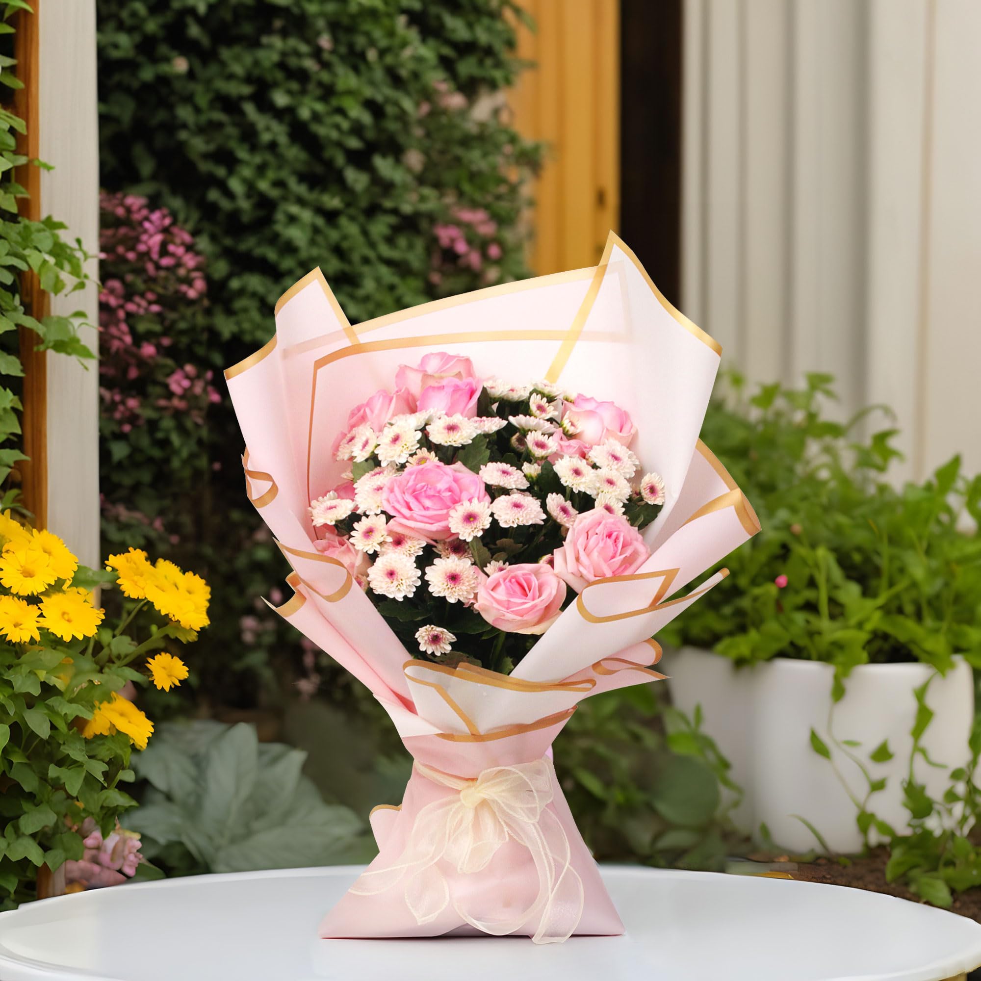 Alijoy 20 Sheets Pink Floral Wrapping Paper - 22.8