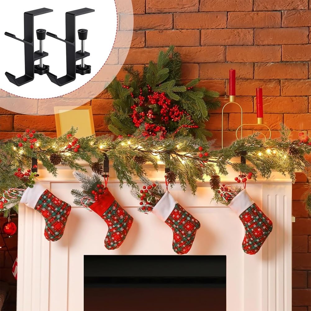 Heavy Duty 2-in-1 Fireplace Mantel Garland and Stocking Hangers with 2 Hooks - White Set of 4 - Christmas Decoration for Fireplace Mantel, Holiday Home Decor, Xmas Party & Winter Festival Decorating