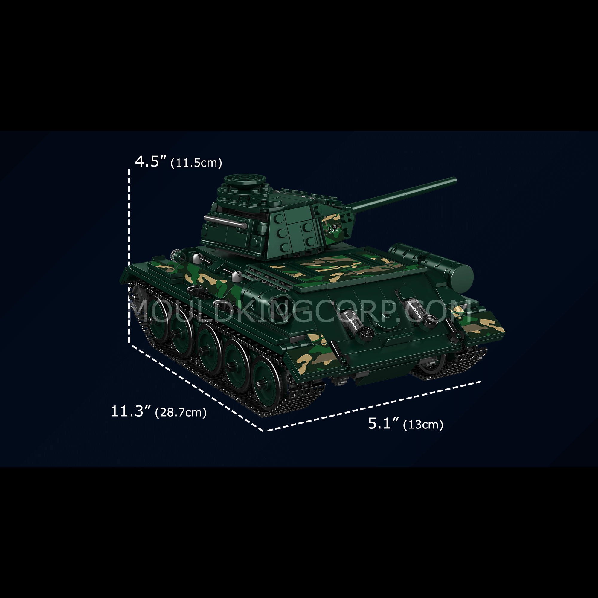 Mould King 20015 Soviet T-34 Tank Model Building Kit - 800 PCS Military Vehicle Toy for Adults & Kids | WW2 Historical Collection, DIY Construction Project, Gift for Tank Enthusiasts