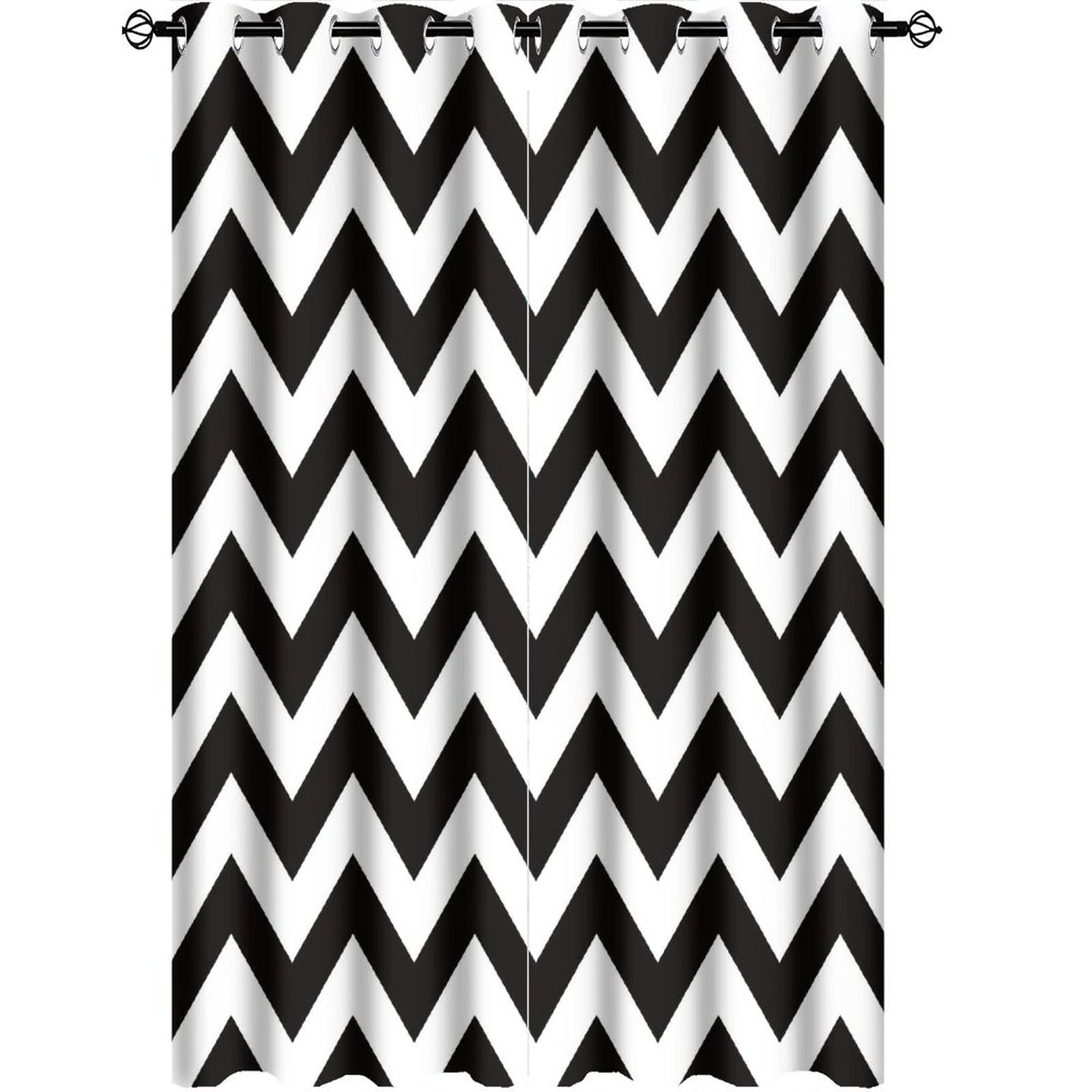 Black & White Chevron Blackout Curtains - Thermal Insulated Room Darkening Grommet Panels for Bedroom & Living Room (2 Panels, 63