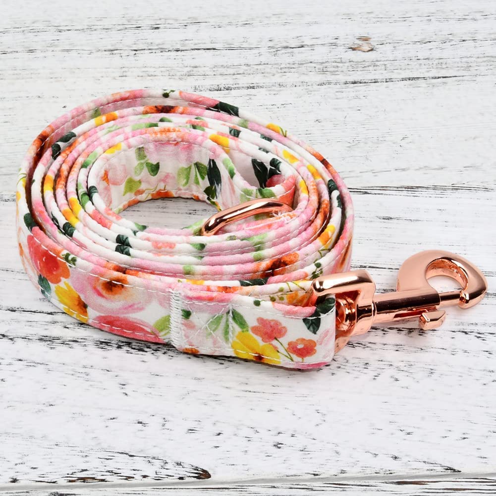 Pink & Yellow Watercolor Floral Dog Collar with Detachable Flower - Adjustable Pet Collar for Small, Medium & Large Dogs (14-23 inch) - Perfect for Daily Walks, Pet Photos & Special Occasions