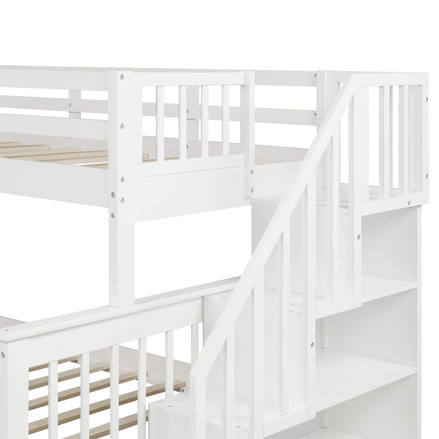 **Danxee Twin Over Full Bunk Bed with Storage Drawer & Guard Rail - Space-Saving Kids Bed Frame for Small Rooms (White) - Perfect for Shared Kids' Bedrooms, Sleepovers & Compact Living Spaces**
