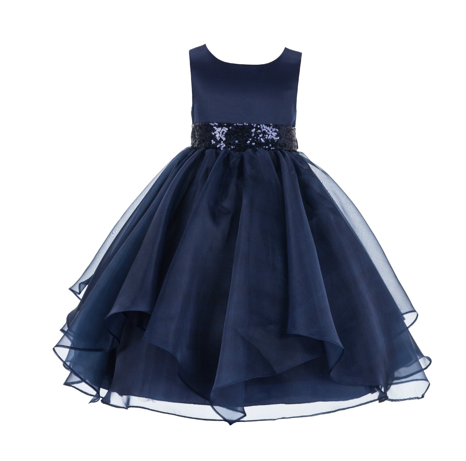 Elegant Asymmetric Ruffled Organza Sequin Flower Girl Dress for Toddlers - Perfect for Weddings, Pageants & Special Occasions