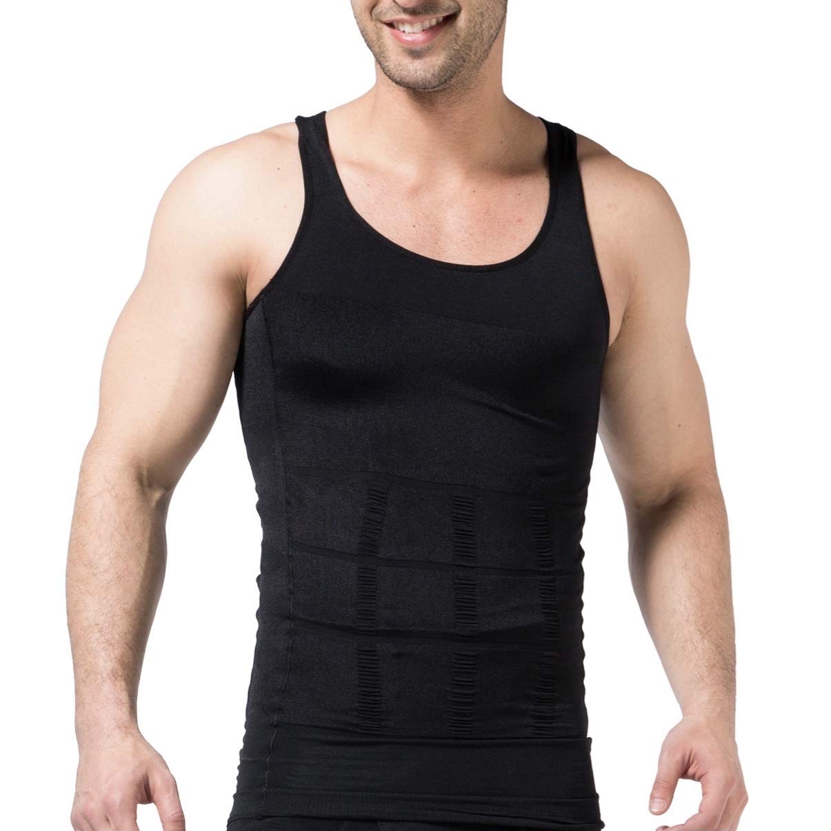 Men's Compression Shirt - Workout Vest for Tummy Control & Gynecomastia - Moisture Wicking Performance Undershirt for Gym, Running & Sports Activities
