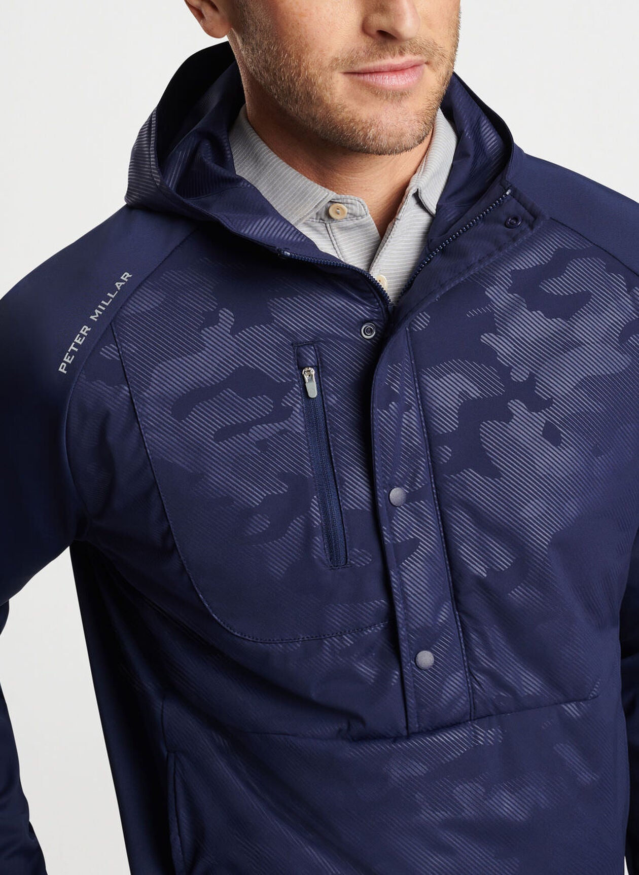 PETER MILLAR Men's Camo Half Snap Hoodie - Lightweight Fleece Pullover for Outdoor Hunting, Hiking & Casual Wear