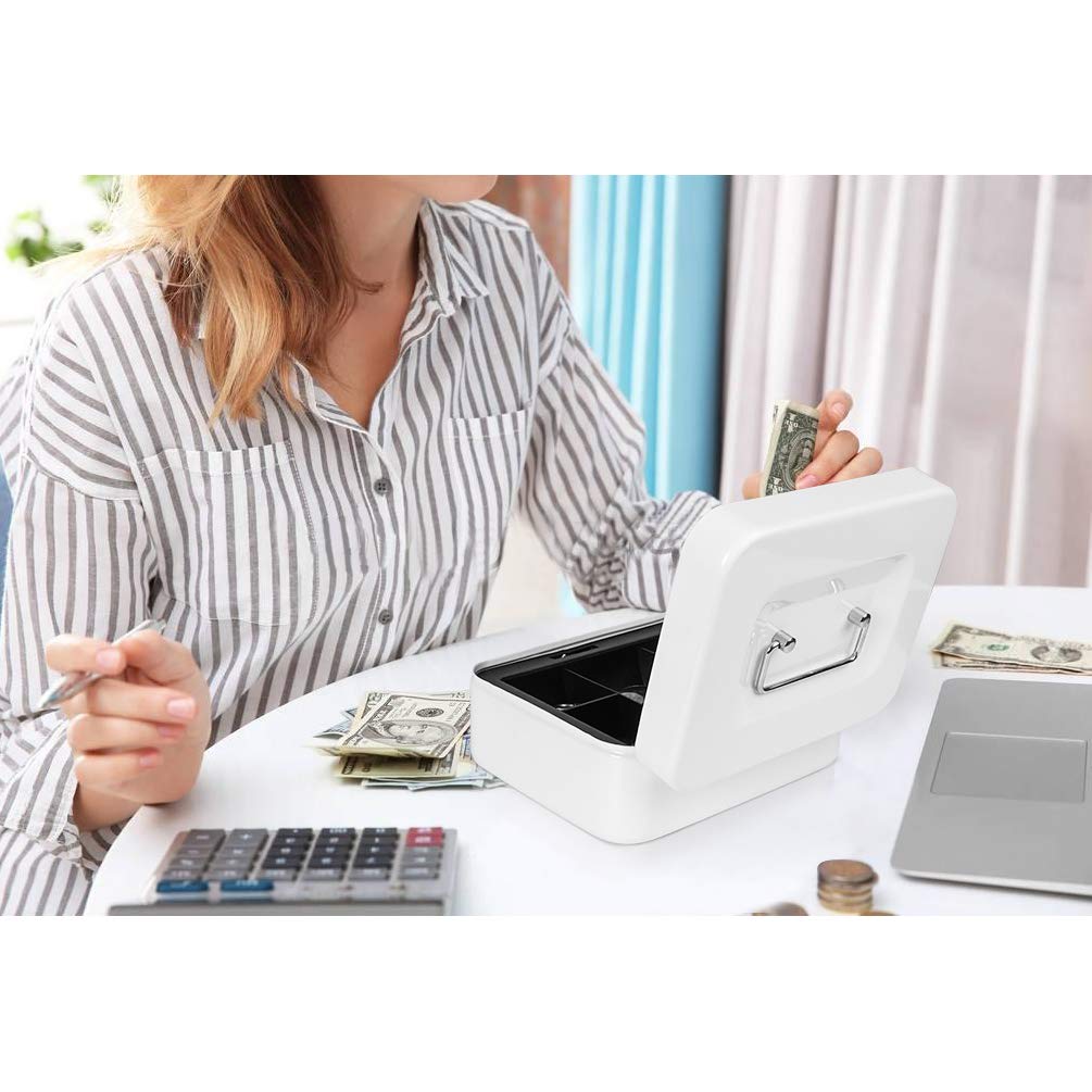 Jssmst Medium Cash Box with Combination Lock - Heavy Duty Metal Money Storage Box with Removable Tray (7.87 x 6.3 x 3.35 inches) - Perfect for Small Business, Home Office, Retail Store & Cash Handling Security