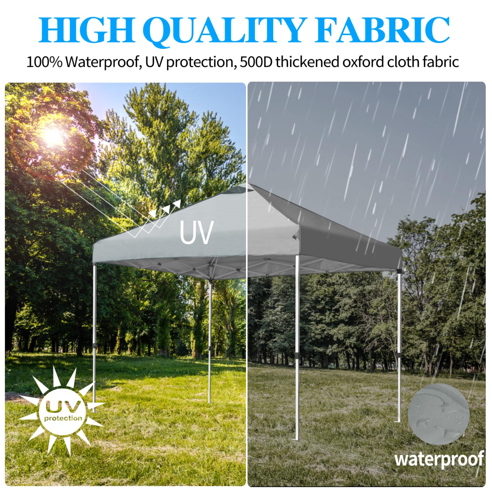 10x20 Pop Up Canopy Tent - Instant Shade Outdoor Shelter with Waterproof Adjustable Roof, Includes Roller Bag, 8 Stakes, 6 Sand Bags & 4 Ropes - Perfect for Beach Parties, Camping, Backyard BBQs and Outdoor Events
